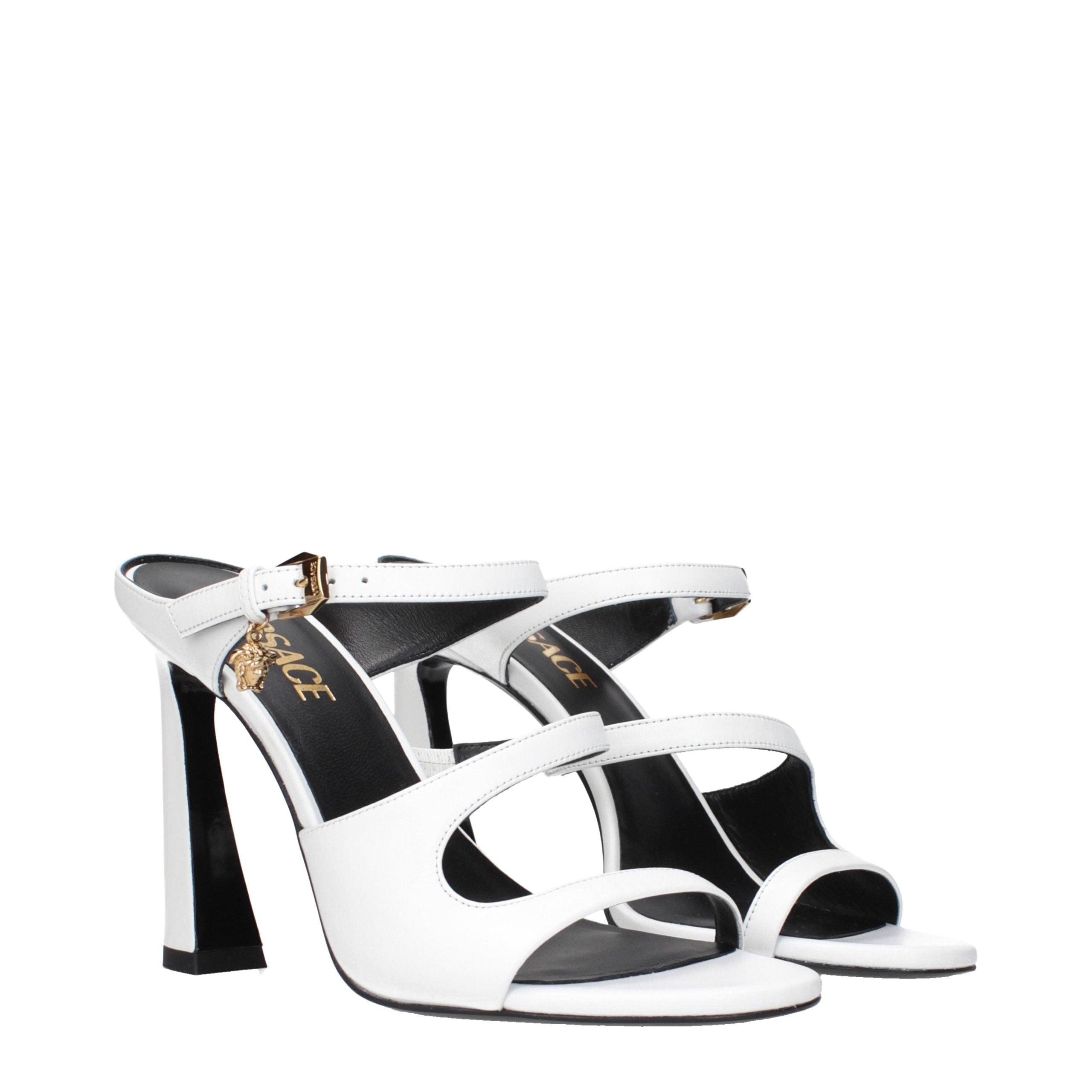 White Leather Stiletto Heel Sandals