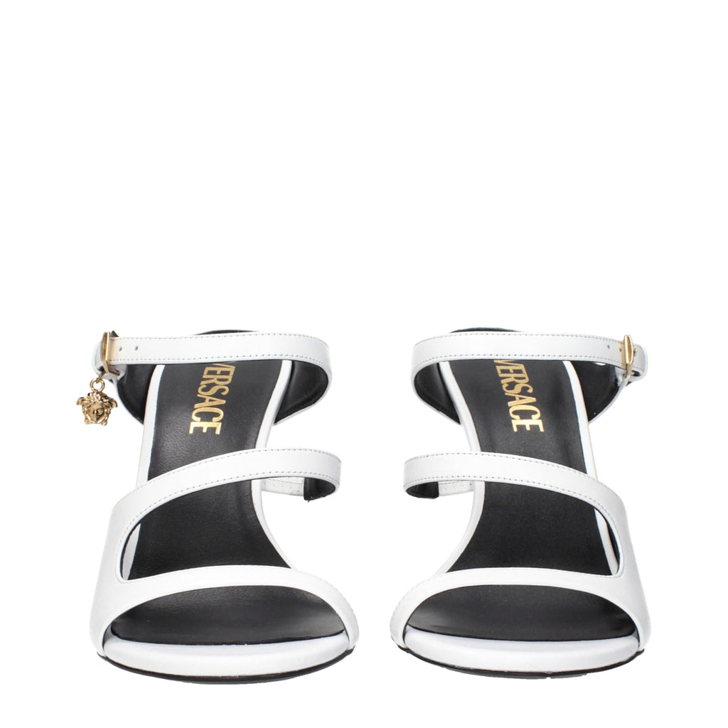 White Leather Stiletto Heel Sandals