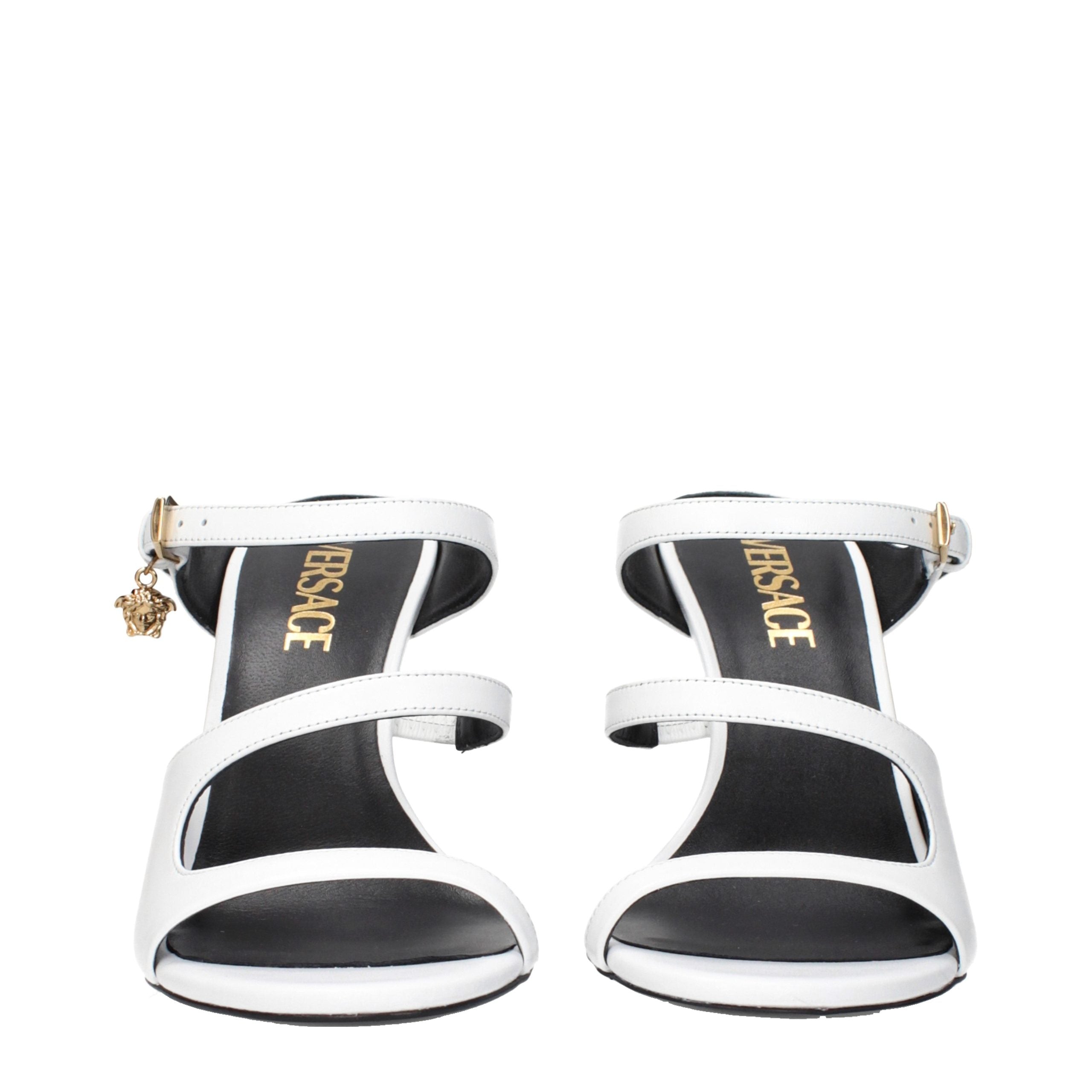White Leather Stiletto Heel Sandals