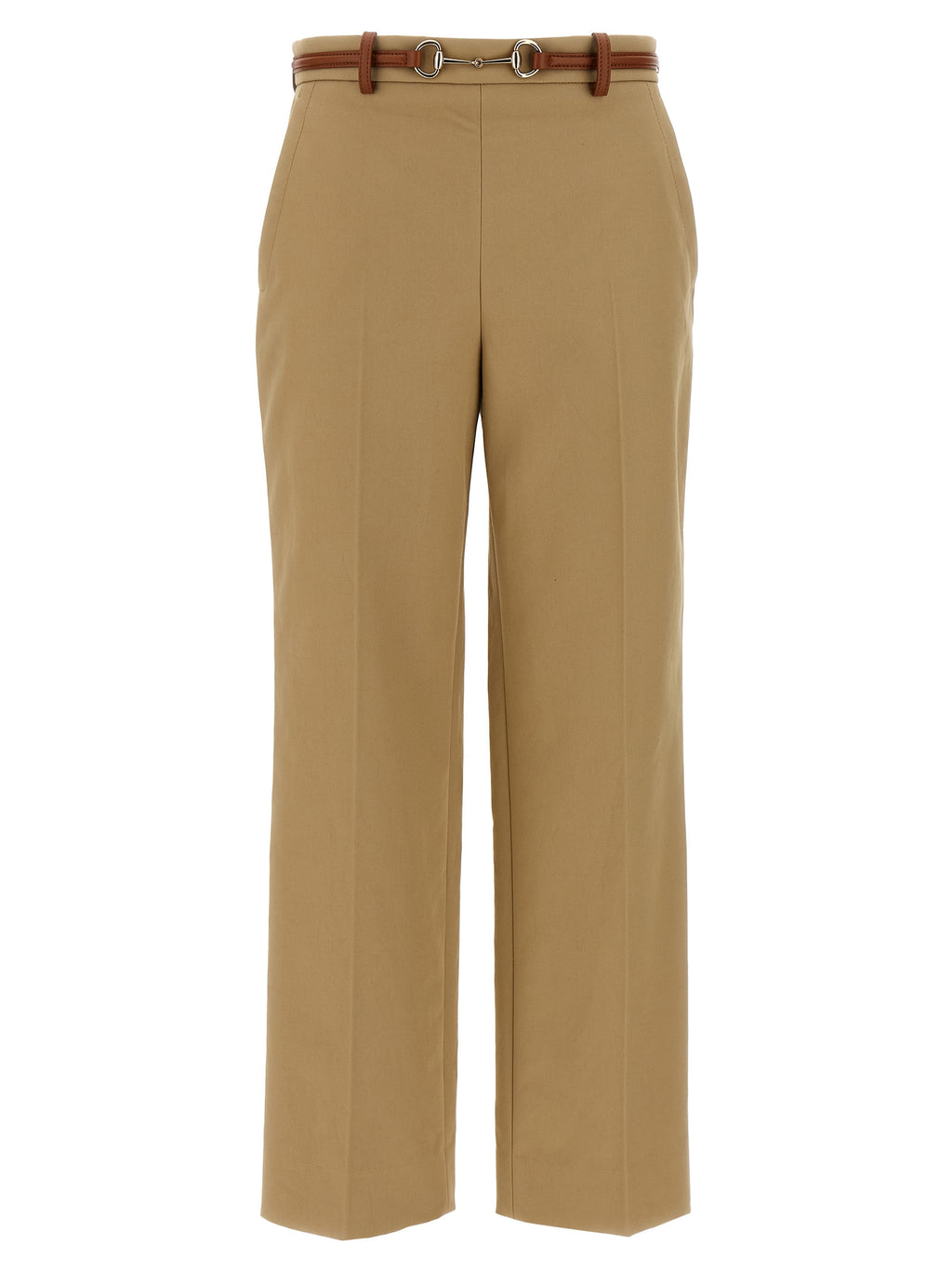 Beige Cotton Casual Pants