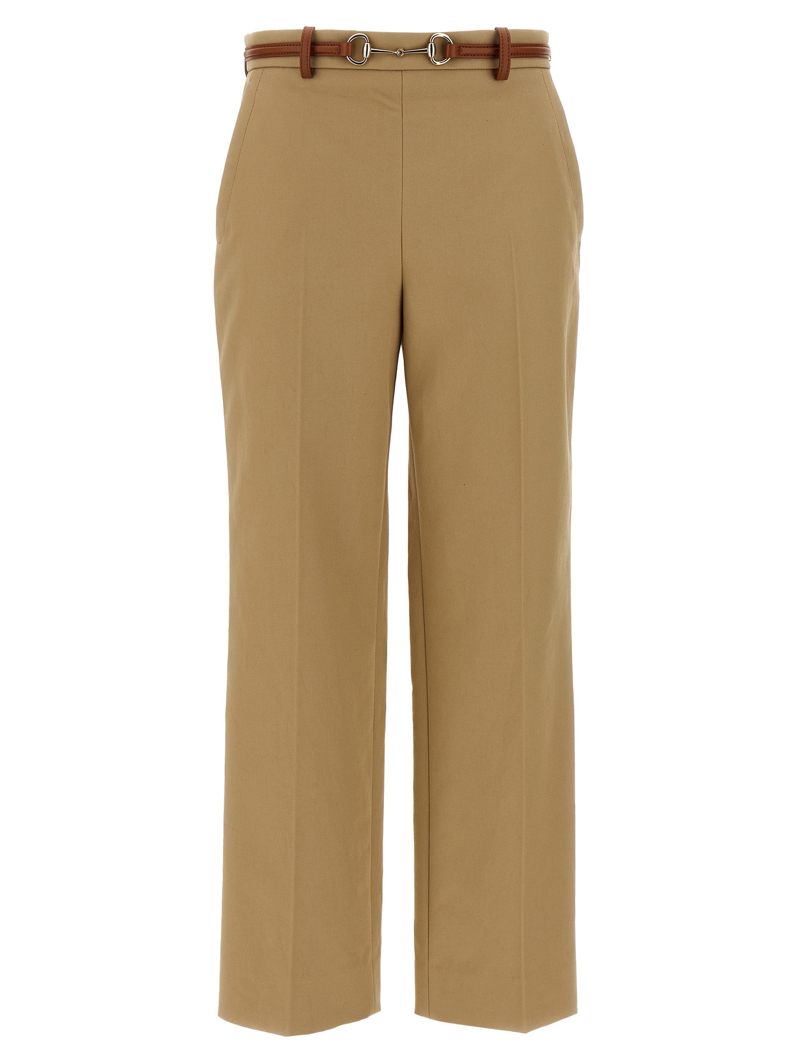 Beige Cotton Casual Pants