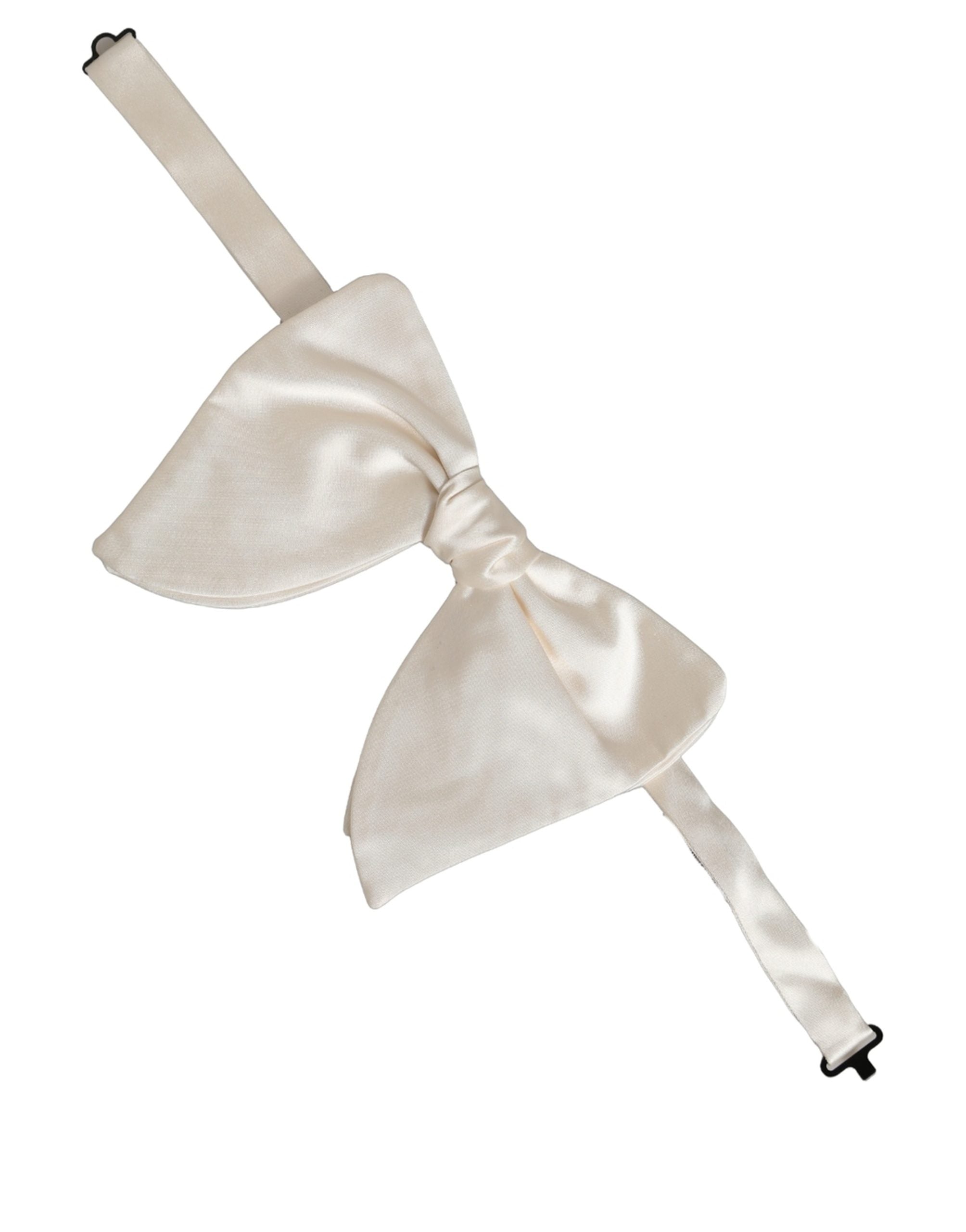 Men White 100% Silk Adjustable Neck Papillon Bow Tie