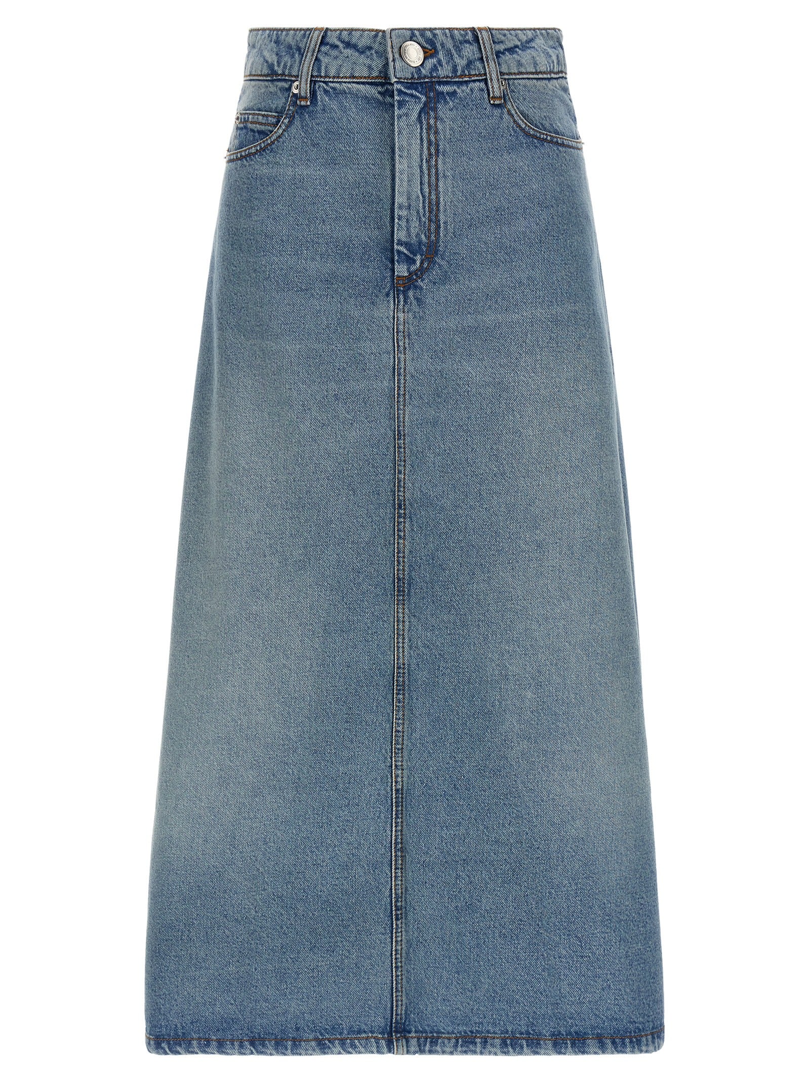 Blue Cotton Midi Skirt