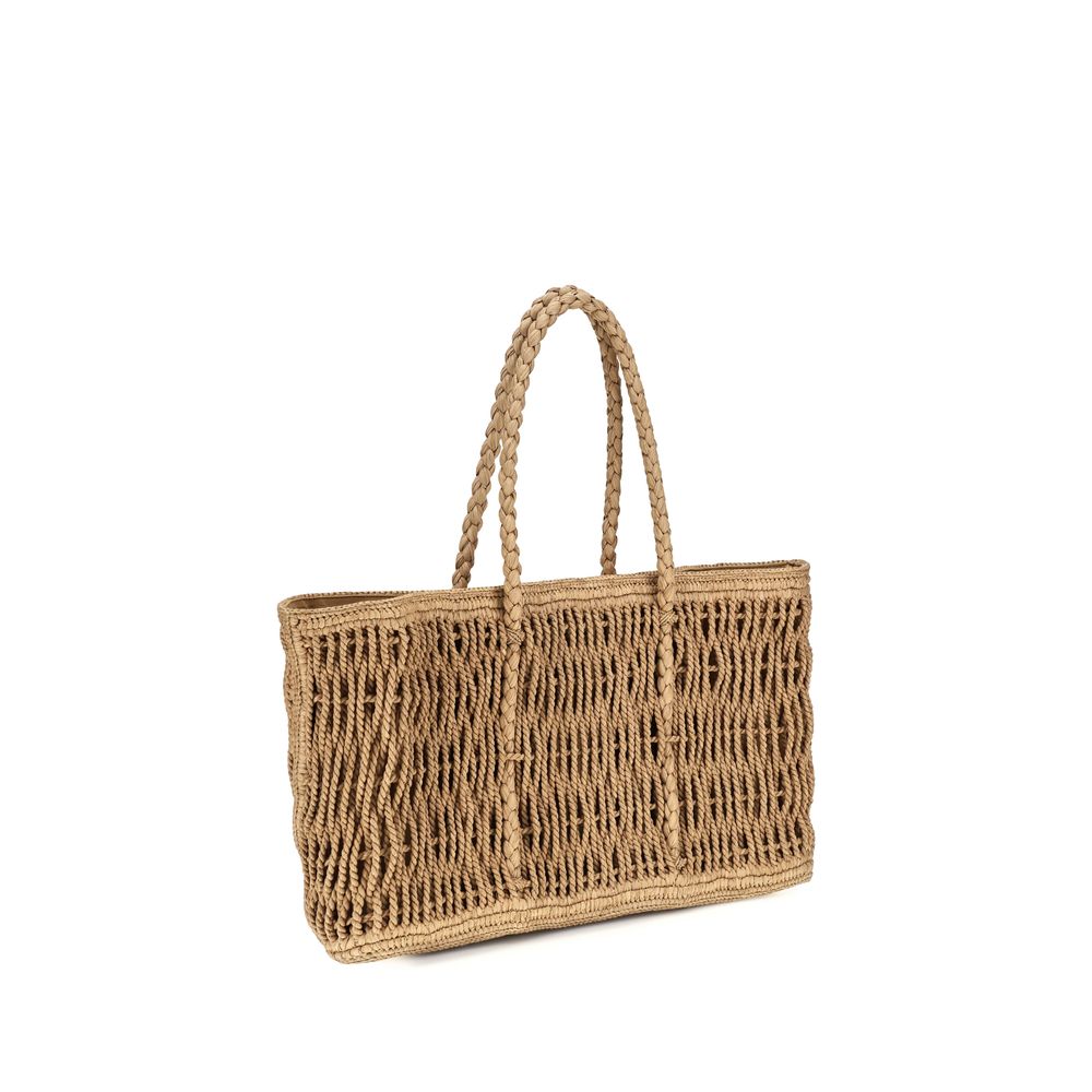 Beige Raffia Shoulder Bag