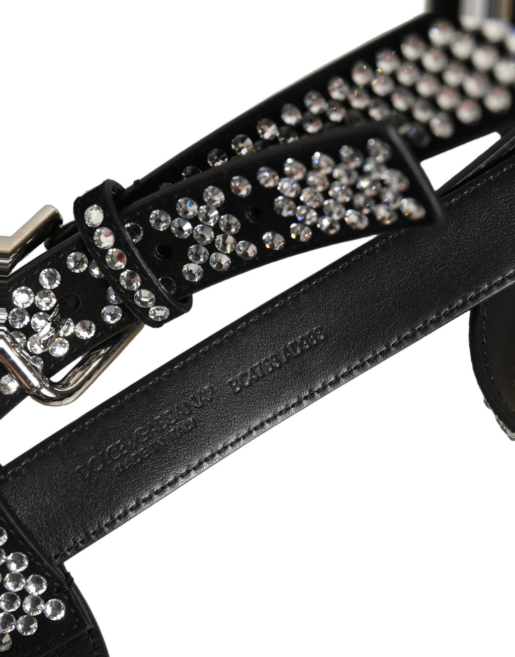 Black Leather Rhinestones Embellished Men Suspender