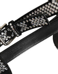 Black Leather Rhinestones Embellished Men Suspender