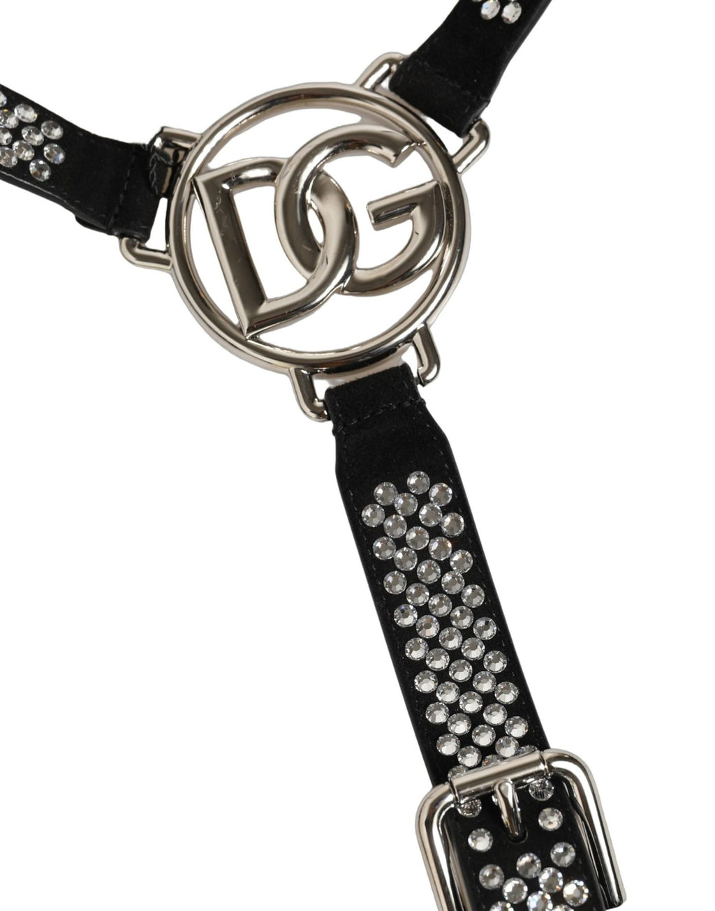 Black Leather Rhinestones Embellished Men Suspender