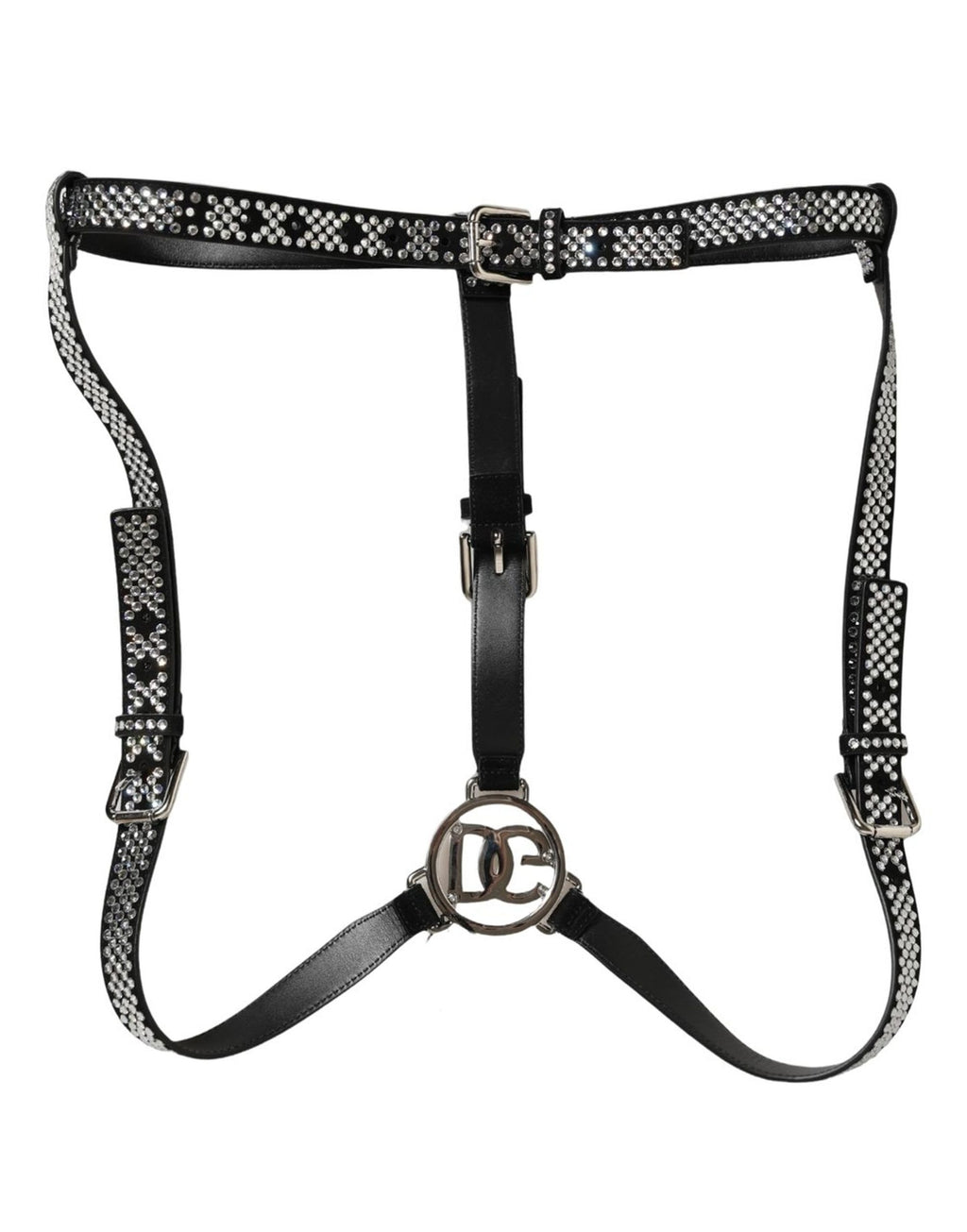 Black Leather Rhinestones Embellished Men Suspender