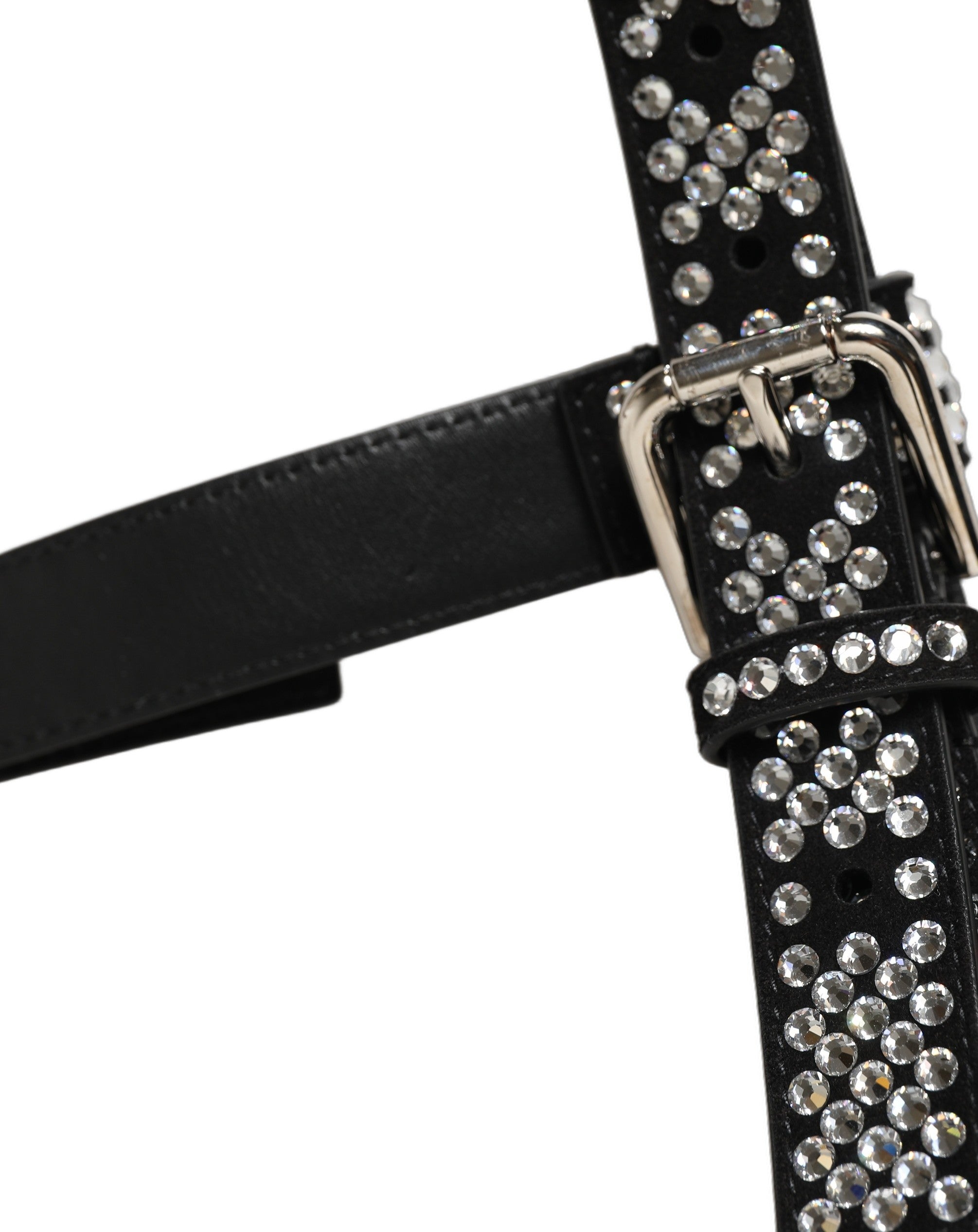 Black Leather Rhinestones Embellished Men Suspender