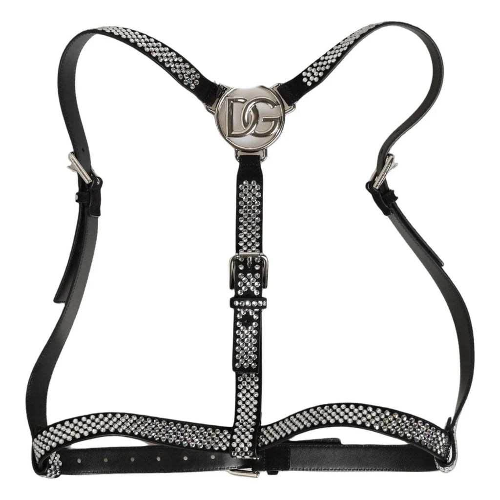 Black Leather Rhinestones Embellished Men Suspender