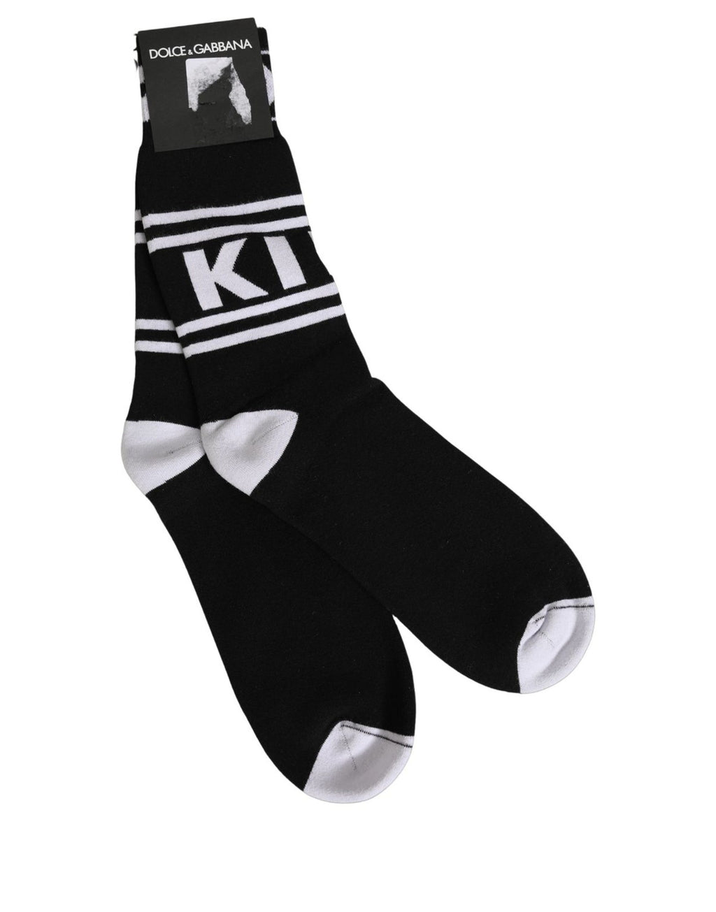 Black White Logo Stripes Mid Calf Accessory Socks