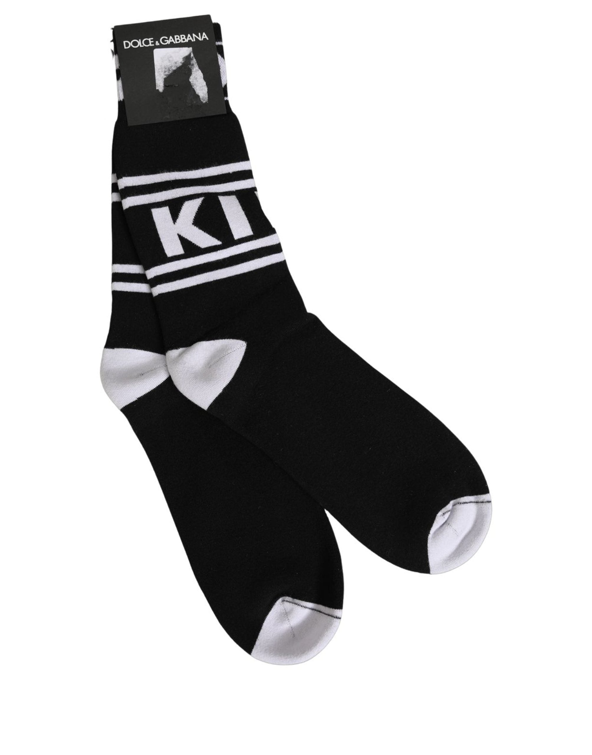 Black White Logo Stripes Mid Calf Accessory Socks