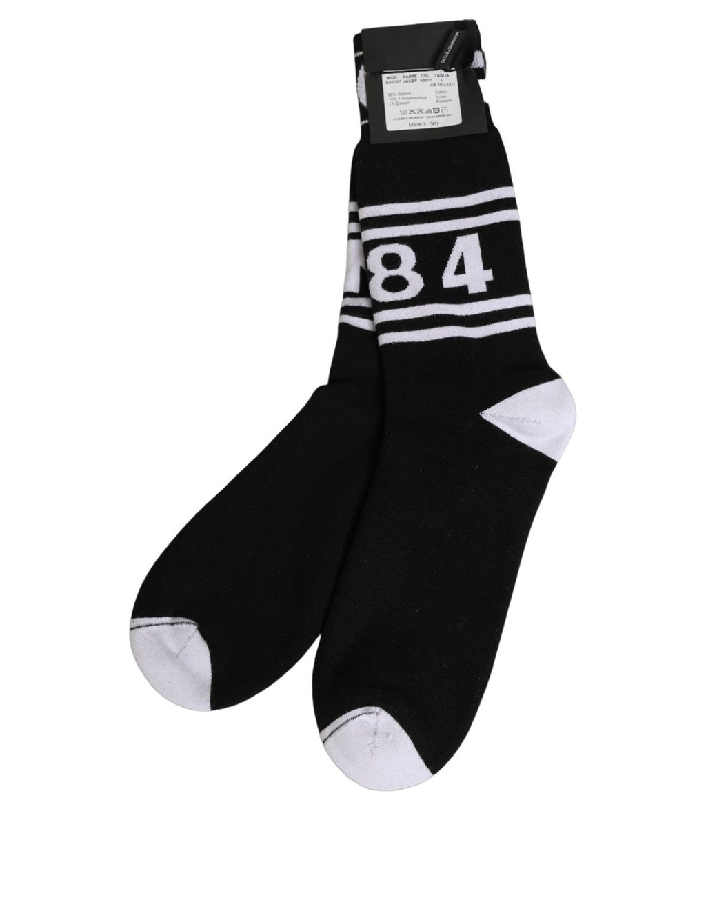 Black White Logo Stripes Mid Calf Accessory Socks