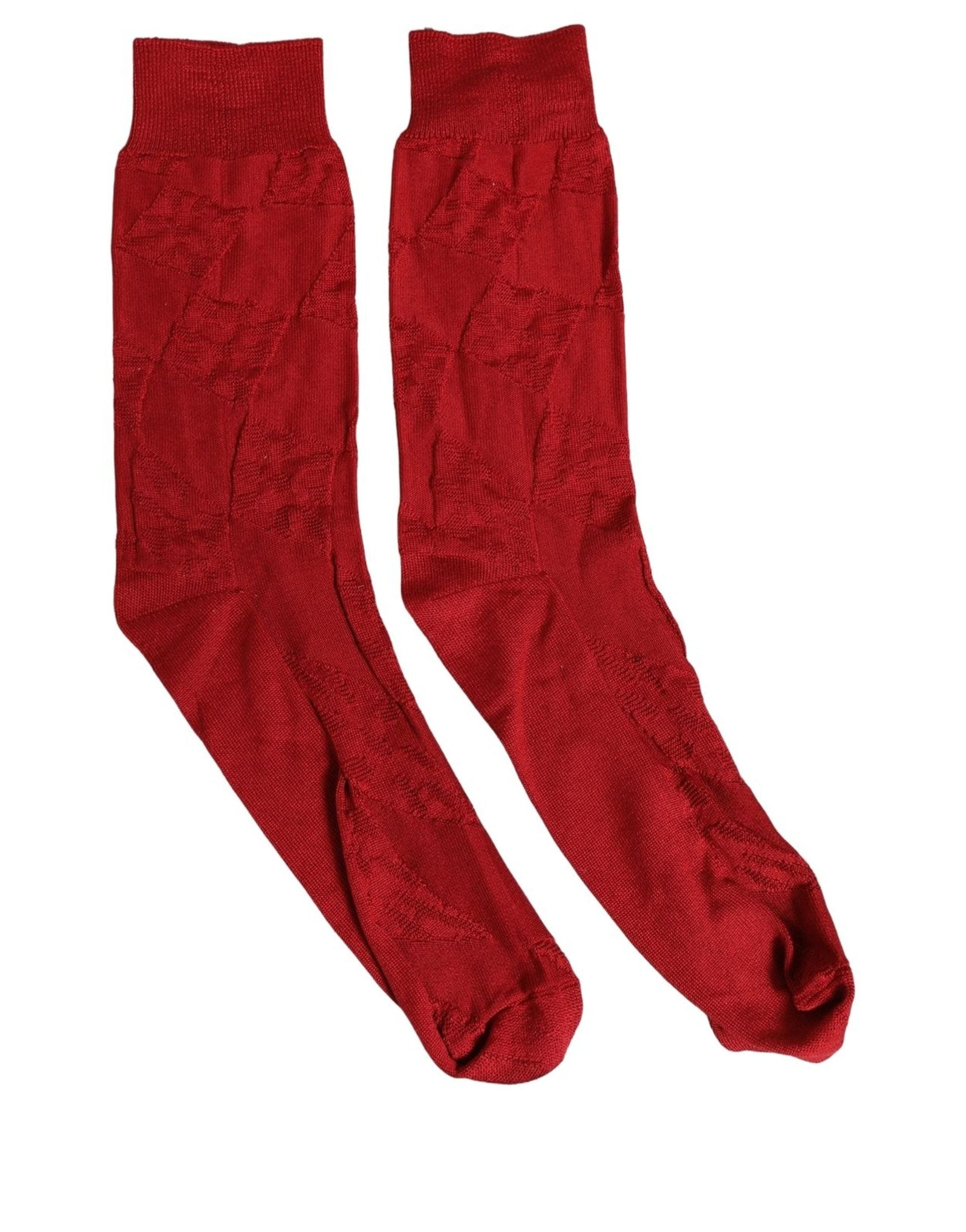 Men Red 100% Silk Mid Calf Accessory Socks