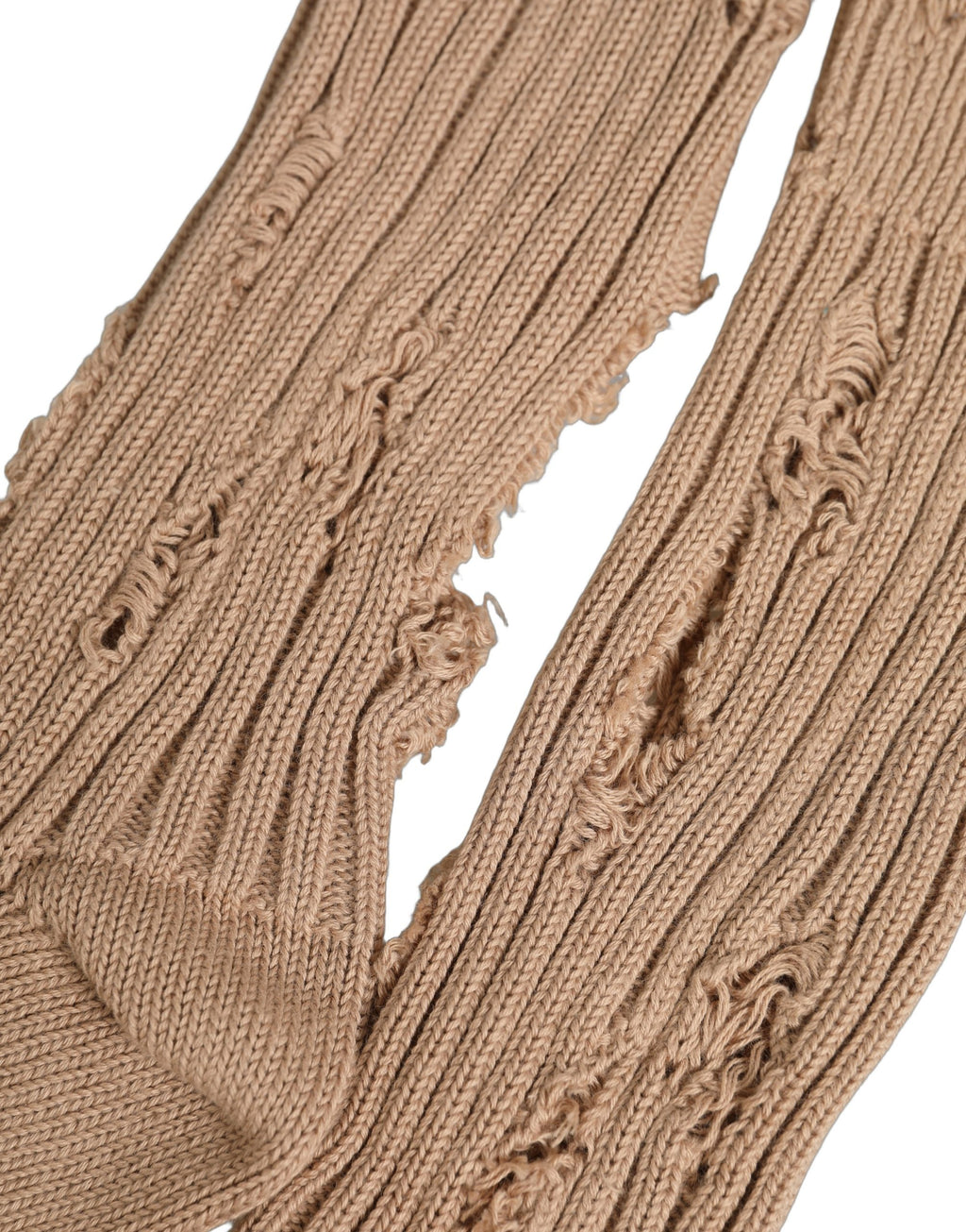 Beige Cotton Distressed Mid Calf Accessory Socks