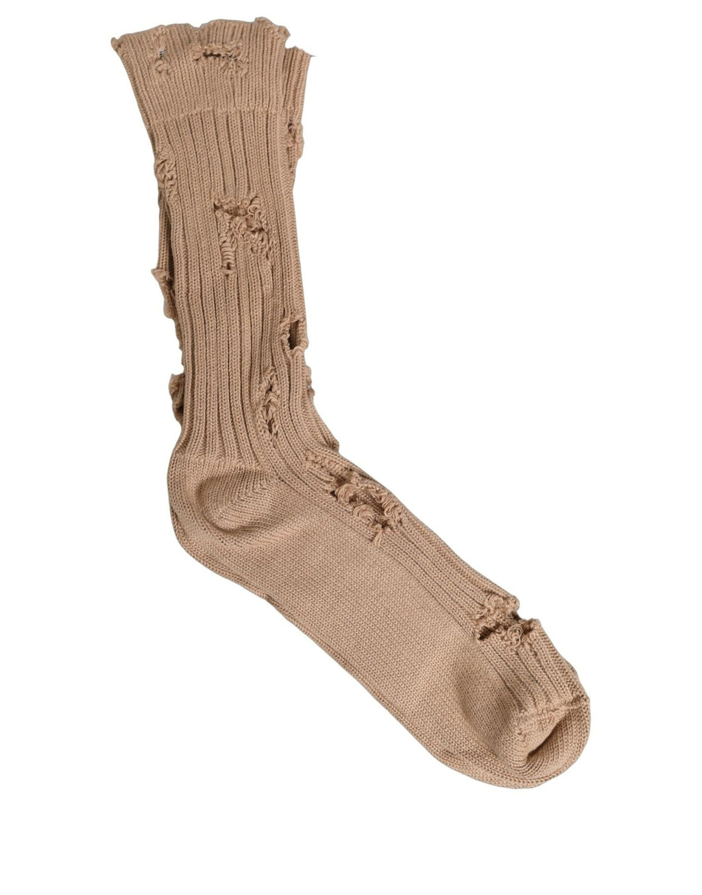 Beige Cotton Distressed Mid Calf Accessory Socks