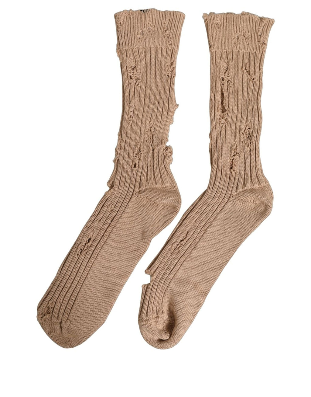 Beige Cotton Distressed Mid Calf Accessory Socks