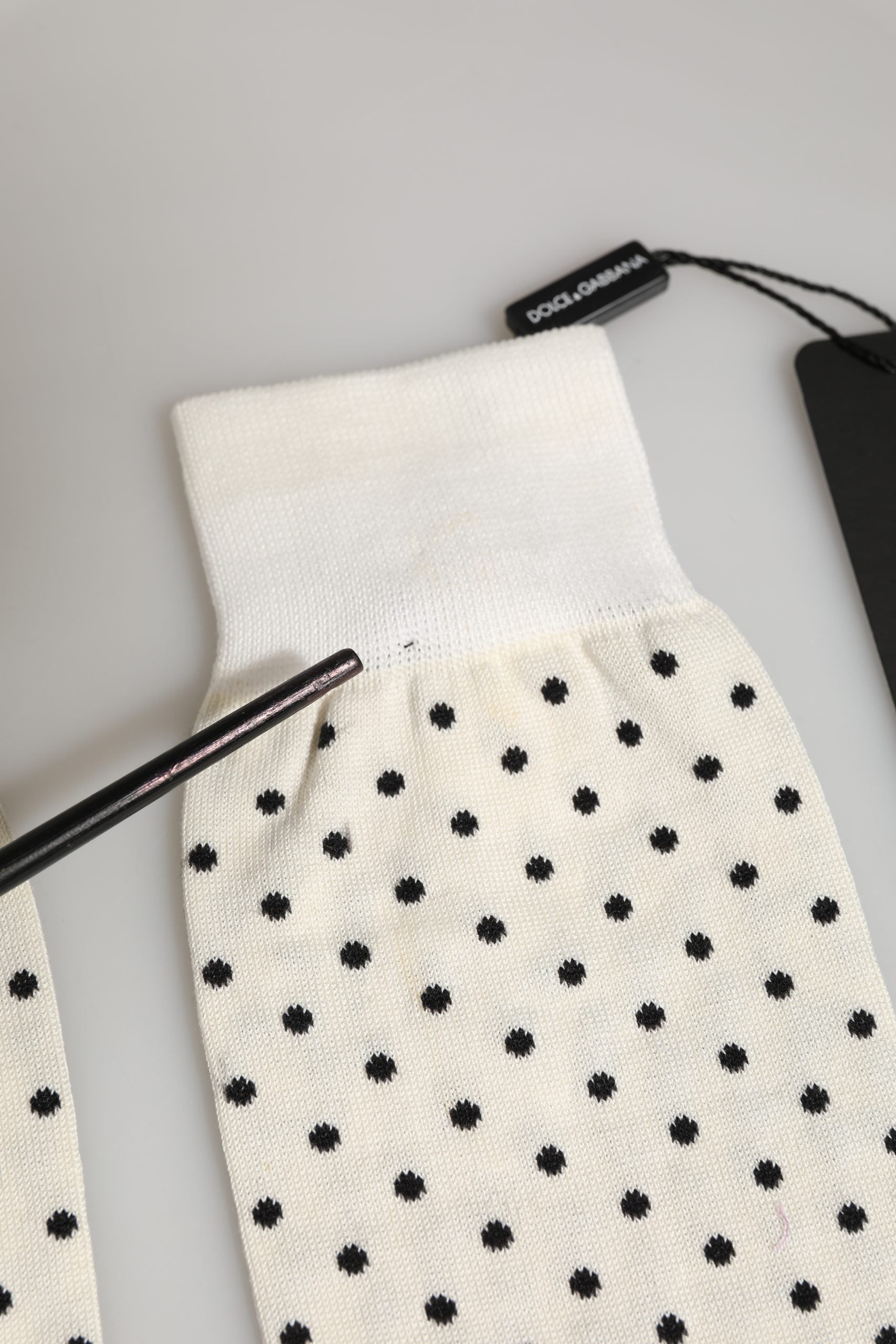 Off White Cotton Polka Dot Mid Calf Accessory Socks
