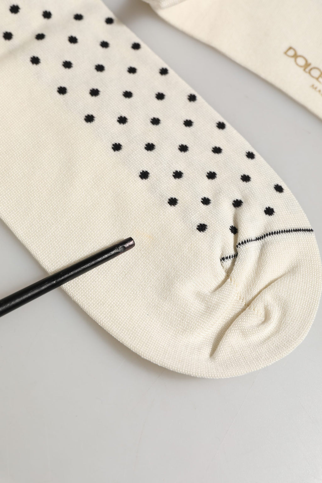 Off White Cotton Polka Dot Mid Calf Accessory Socks