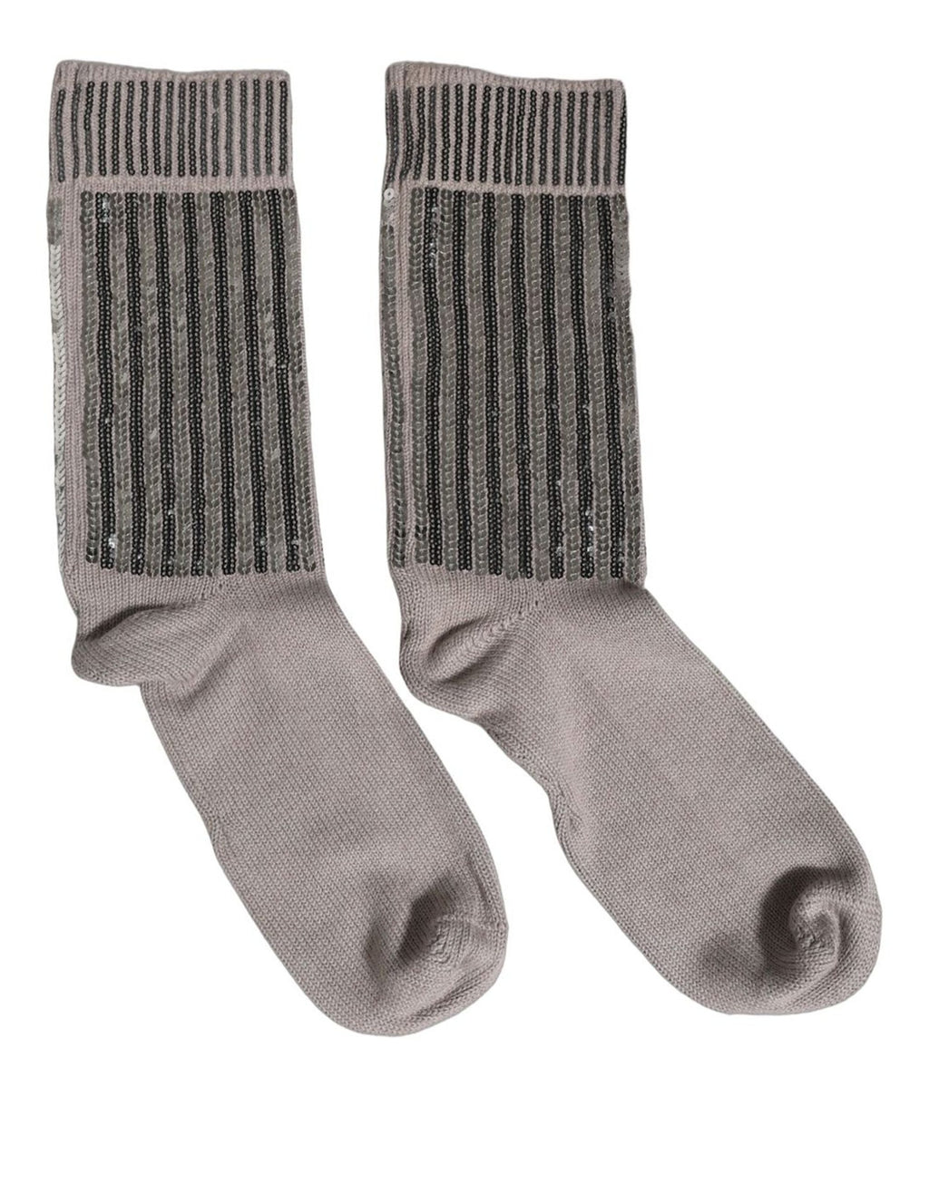 Gray Sequin Cotton Knit Mid Calf Accessory Socks