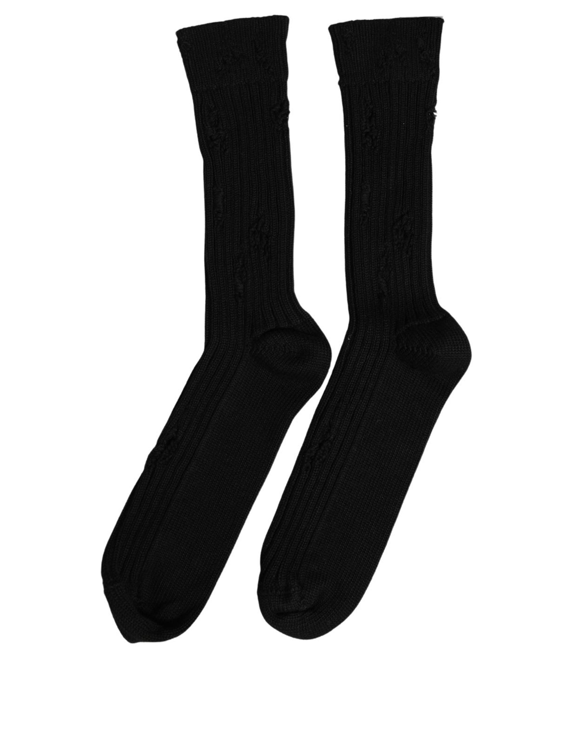 Men Black Cotton Distressed Mid Calf Accessory Socks