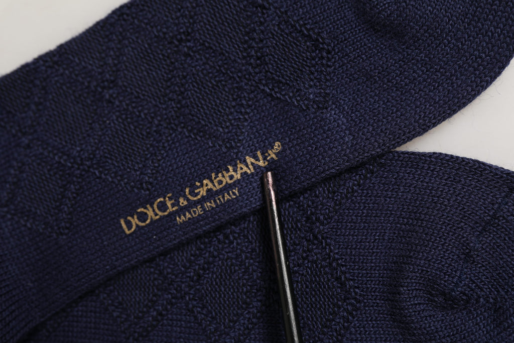 Navy Blue Wool Crest Logo Knee High Accessory Socks