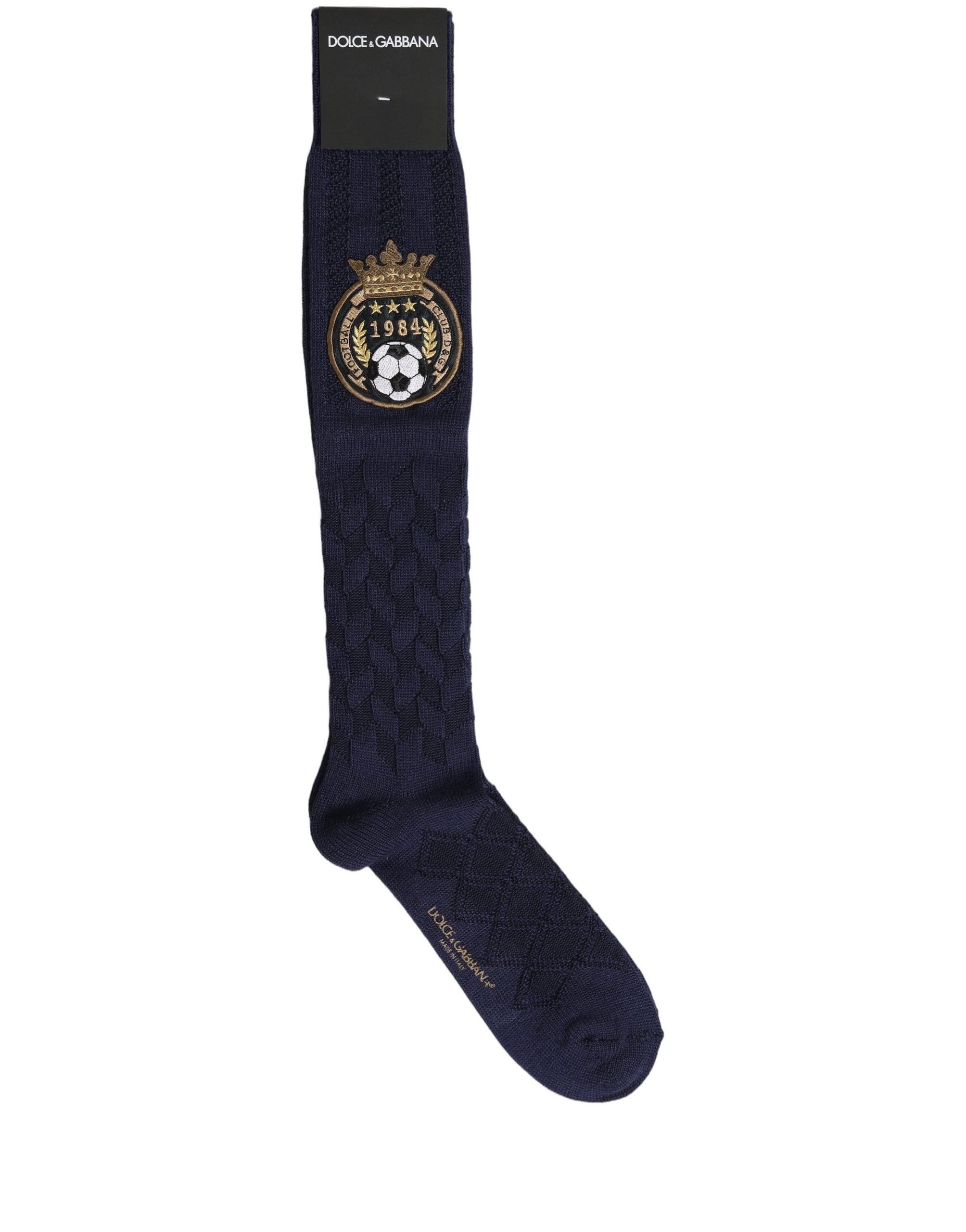 Navy Blue Wool Crest Logo Knee High Accessory Socks