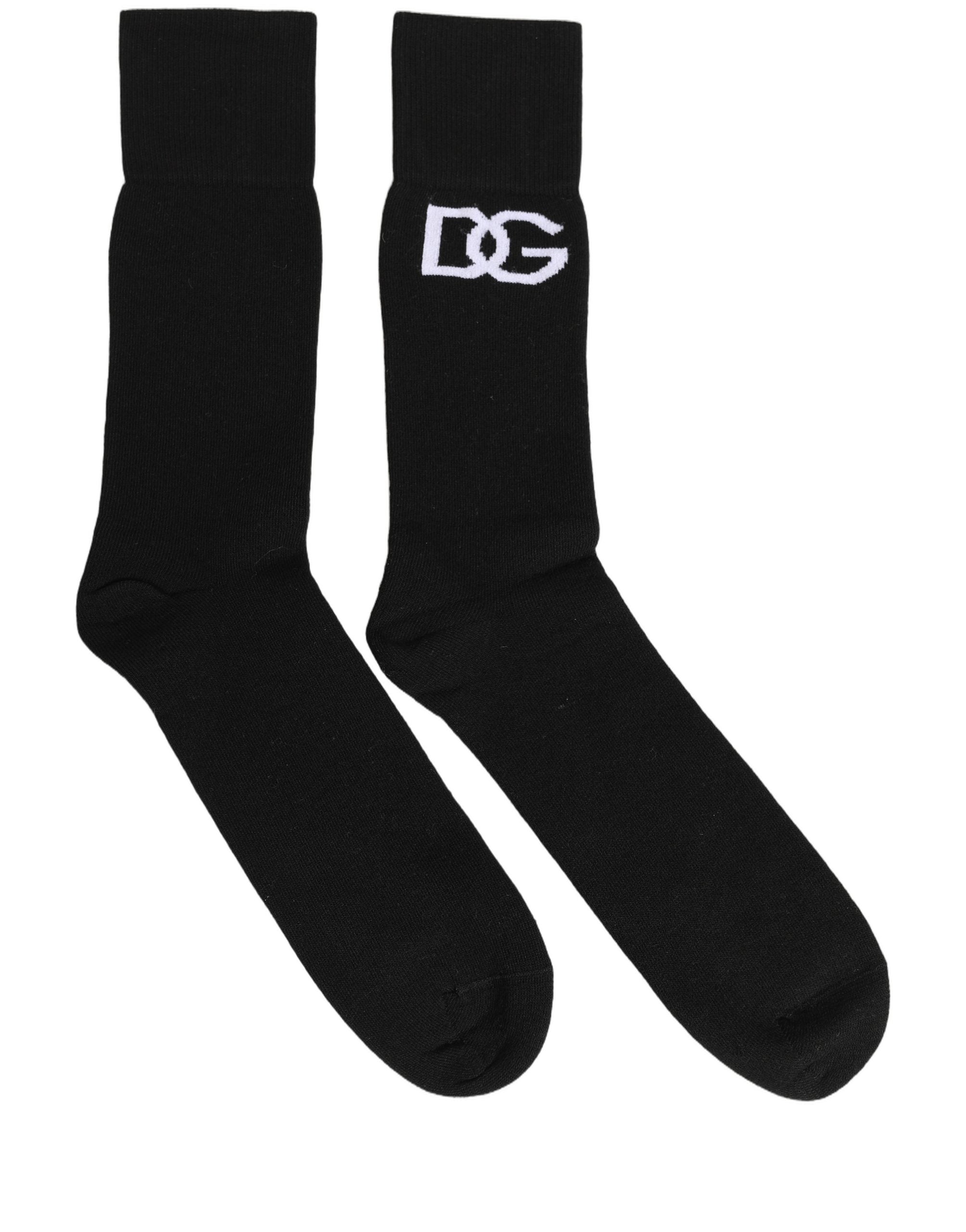 Men Black Cotton DG Logo Mid Calf Accessory Socks