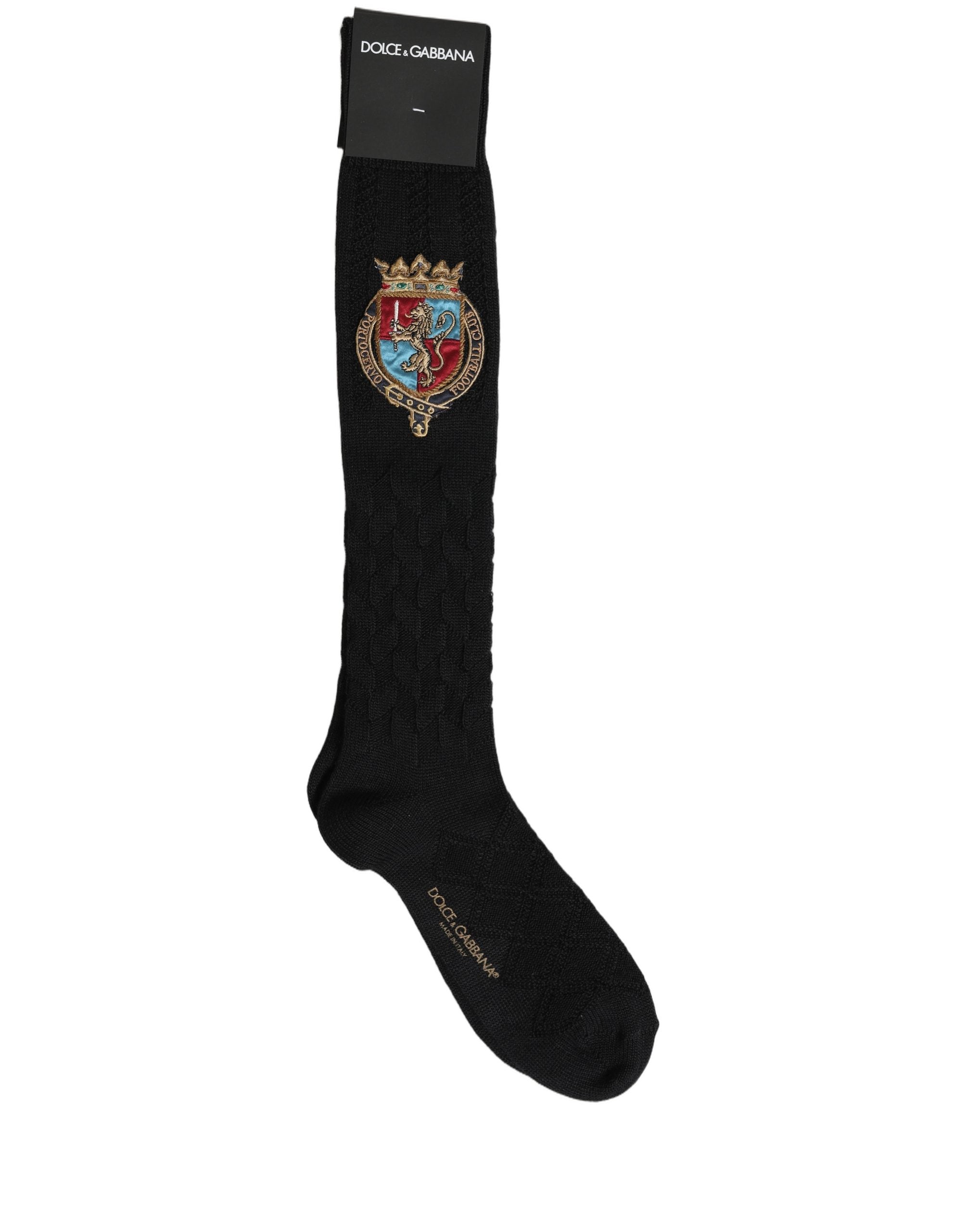 Men Black Wool Crest Logo Knee High Accessory Socks