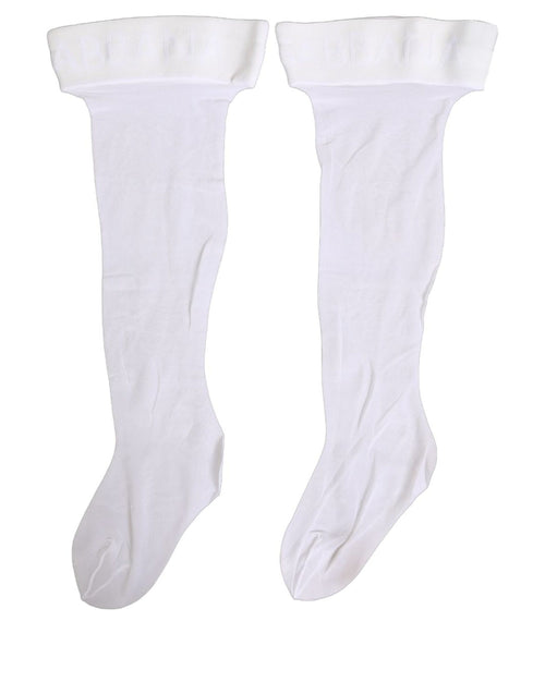 .White Nylon Logo Calf Long Women Accessory Socks