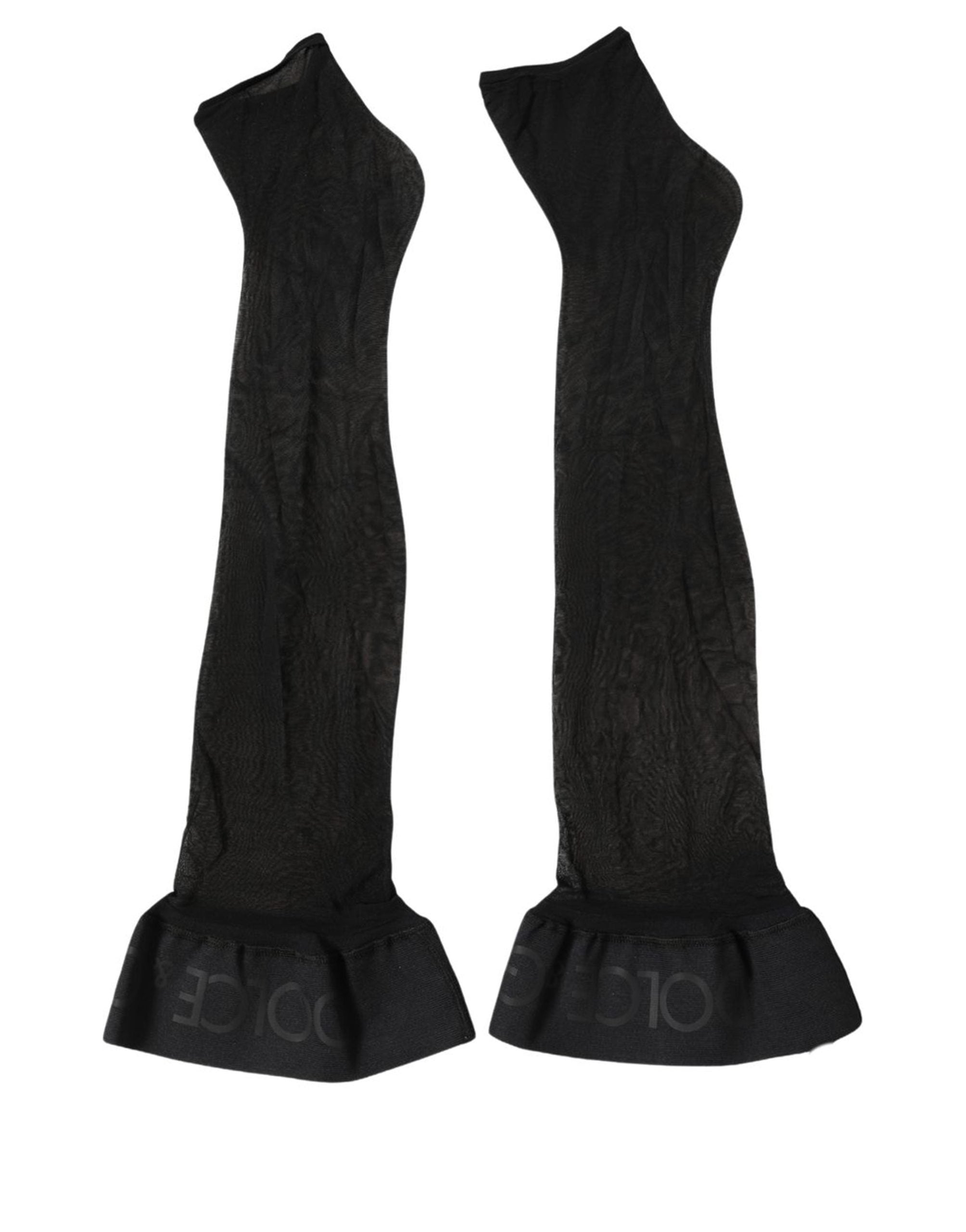 Black Nylon Logo Calf Long Women Accessory Socks