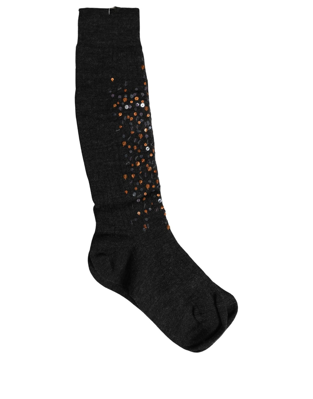 Dark Gray Sequined Wool Knee High Accessory Socks