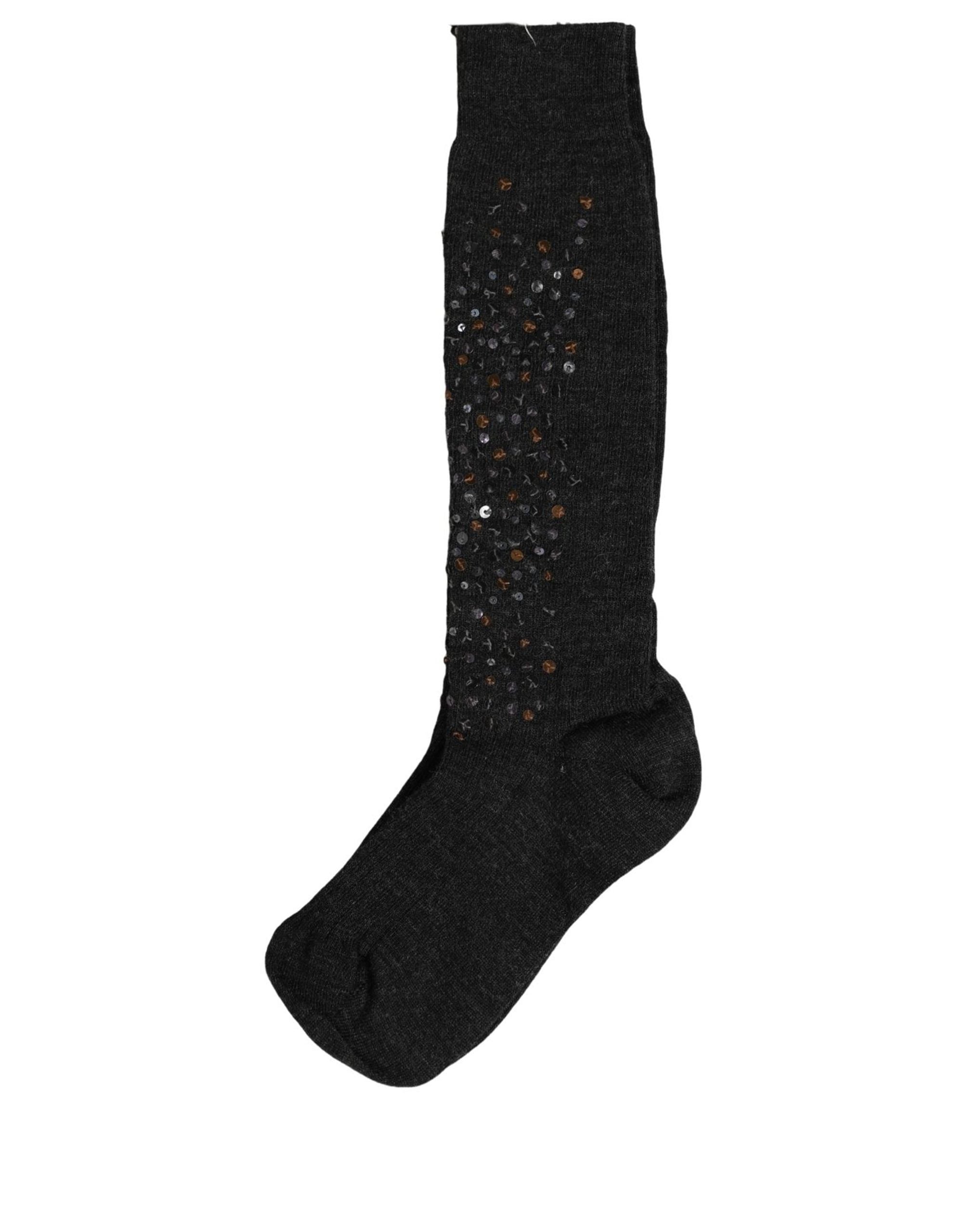Dark Gray Sequined Wool Knee High Accessory Socks