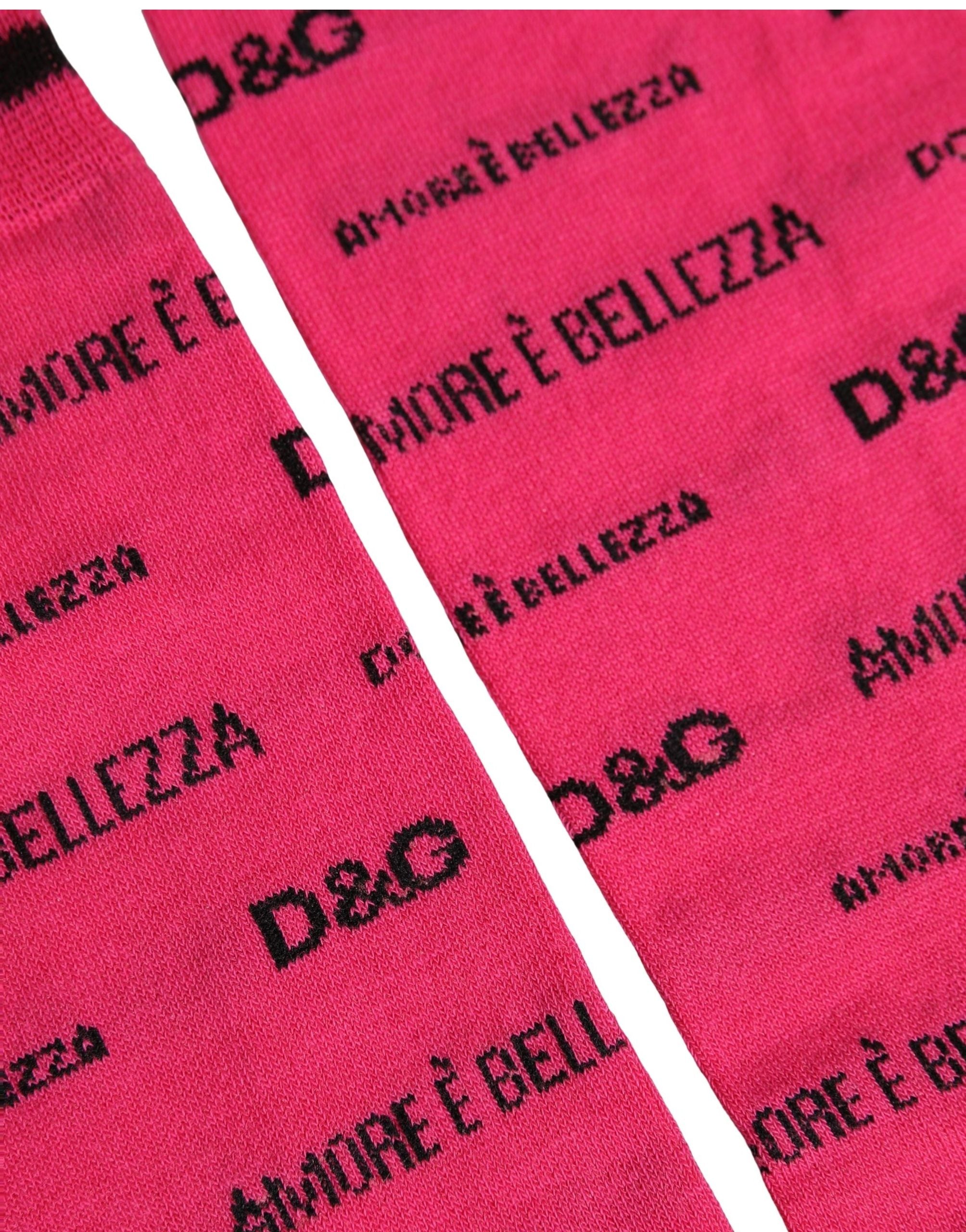 Pink Cotton Logo Print Mid Calf Accessory Socks