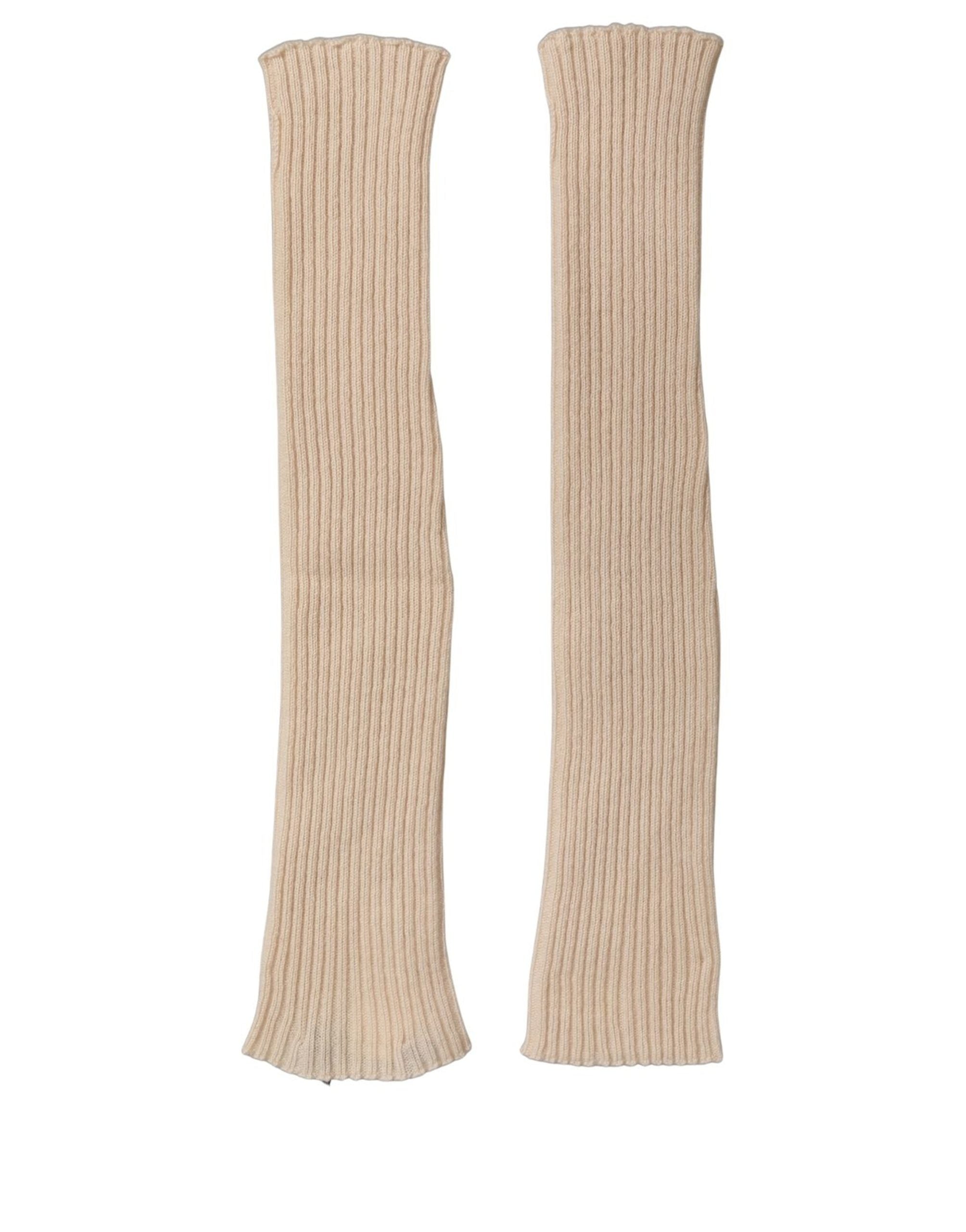 Camel Brown Cashmere Knit Arm Warmer Gloves