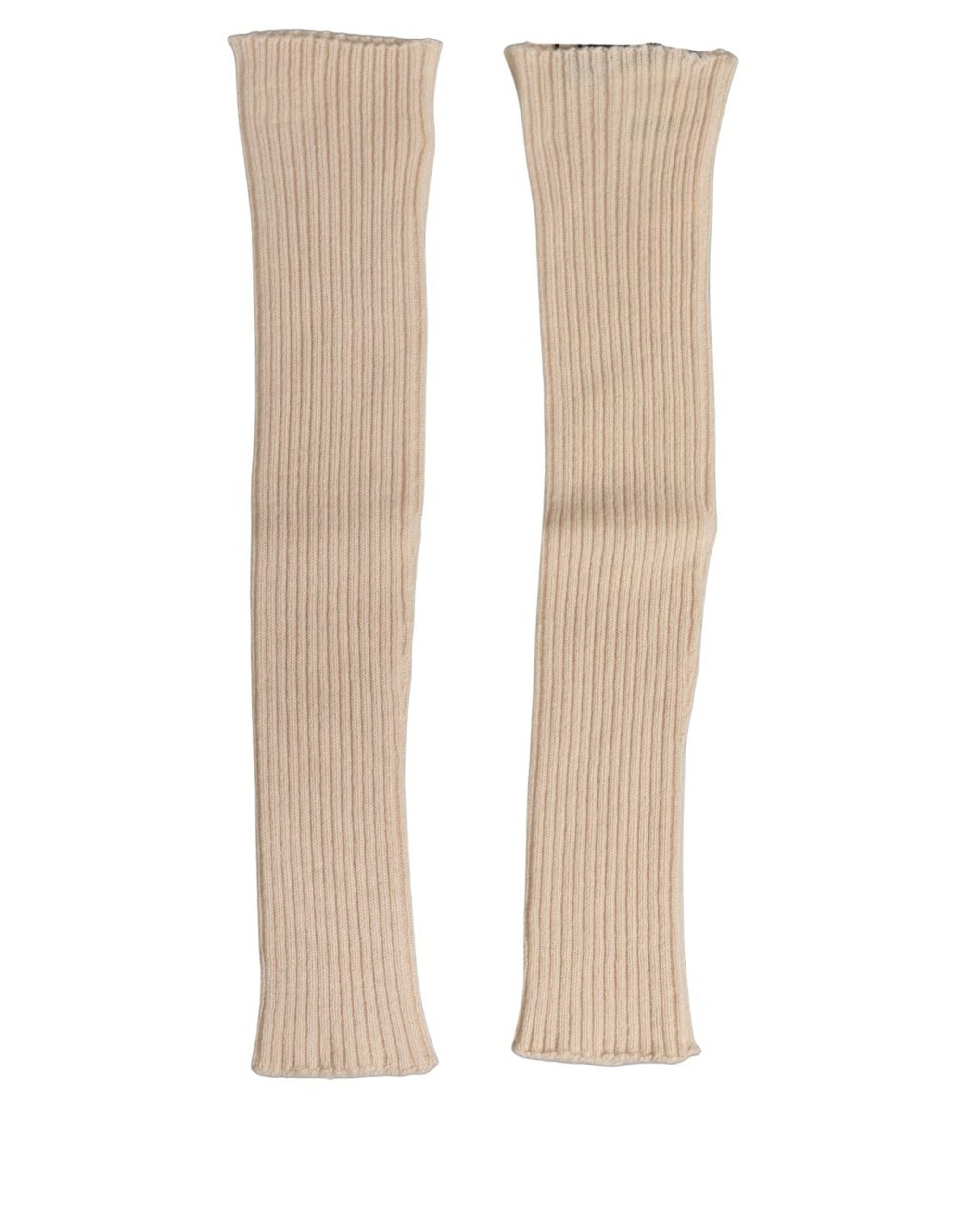 Camel Brown Cashmere Knit Arm Warmer Gloves