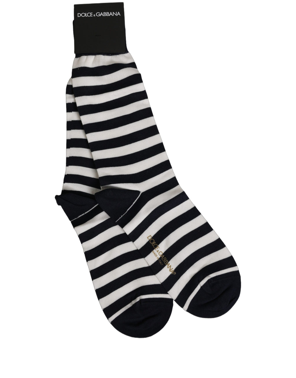 Black White Stripes Cotton Mid Calf Accessory Socks