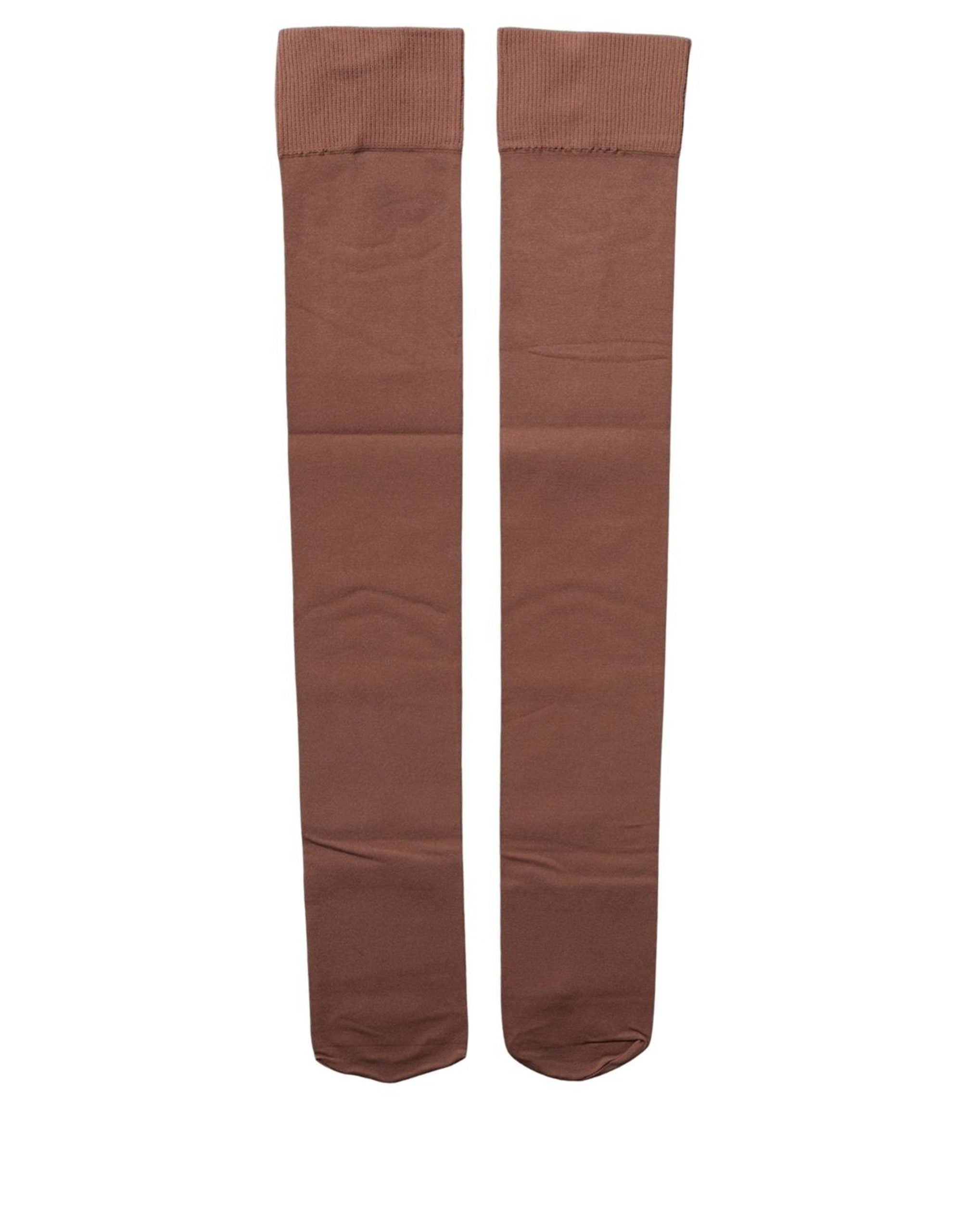 Brown Nylon Stretch Over The Calf Stockings Socks