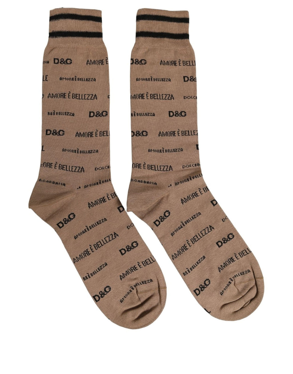 Brown Cotton Logo Print Mid Calf Accessory Socks