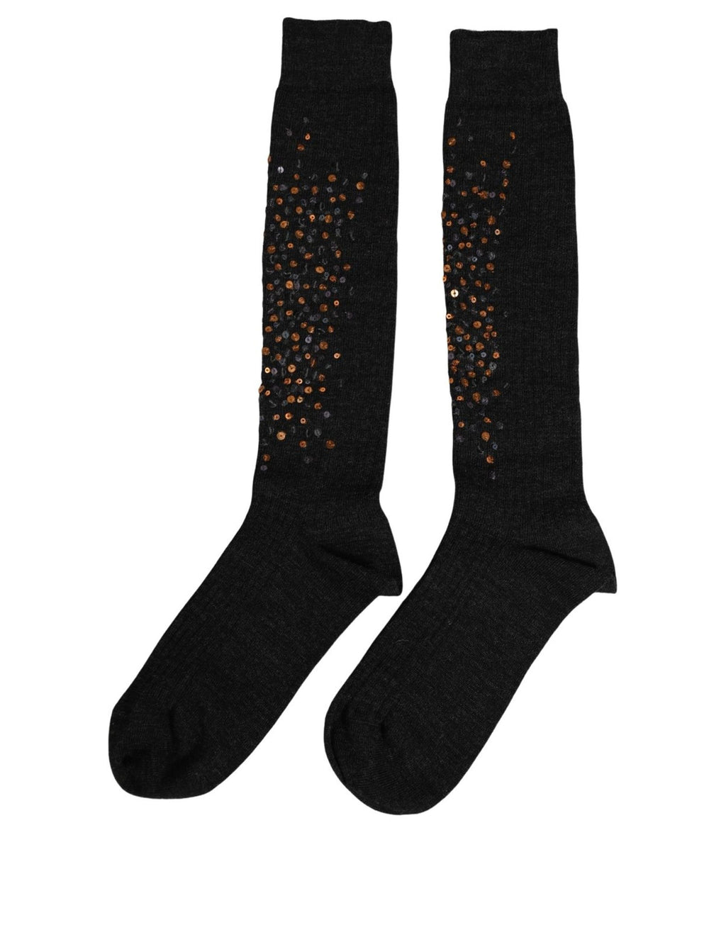Dark Gray Sequined Wool Knee High Accessory Socks