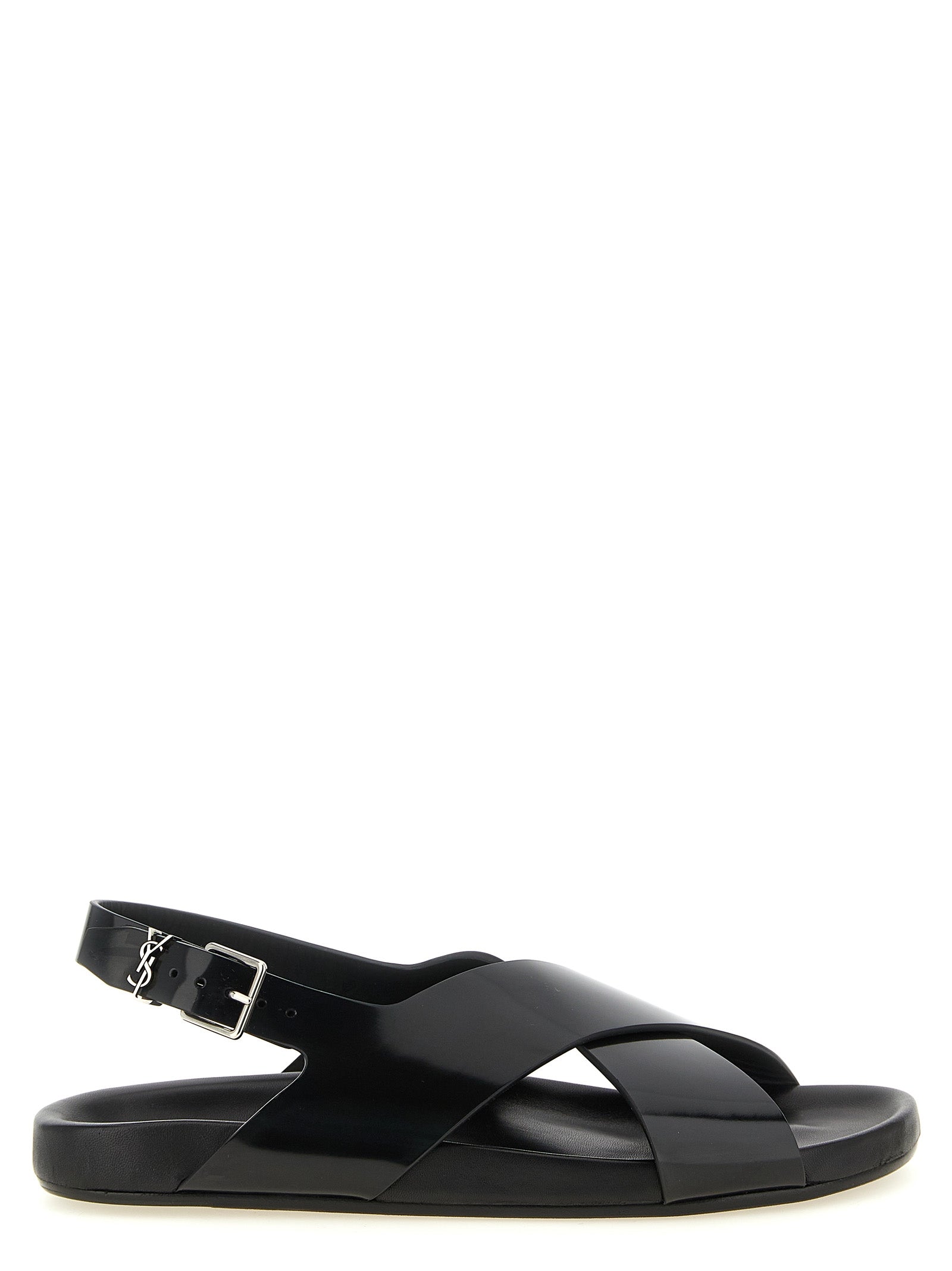 Black Calfskin Flat Sandals
