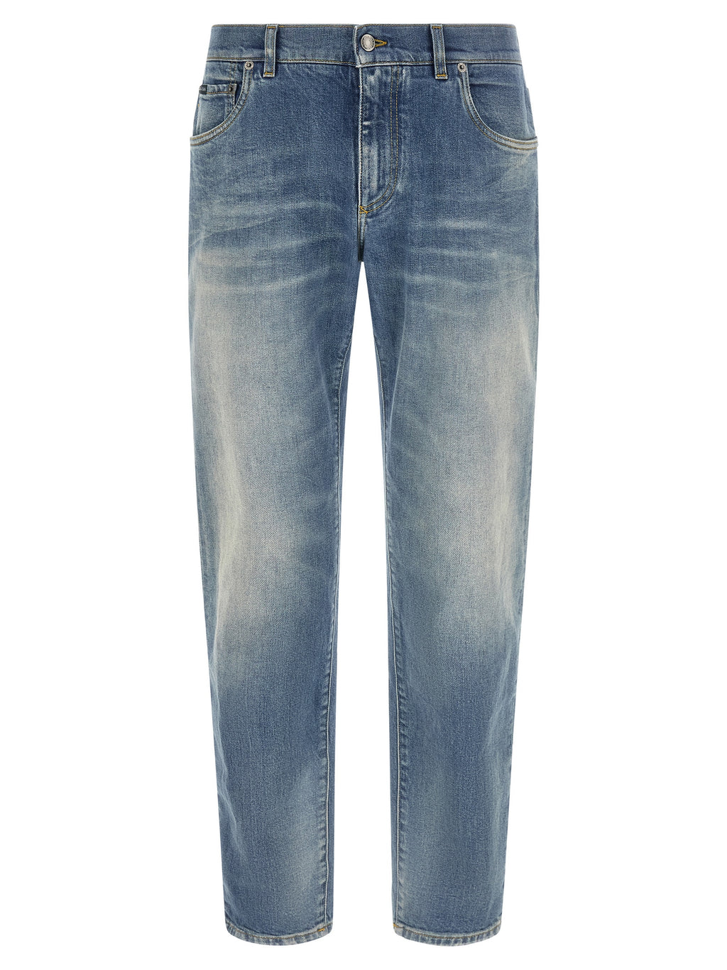 Blue Cotton Straight-Leg Jeans