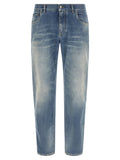 Blue Cotton Straight-Leg Jeans
