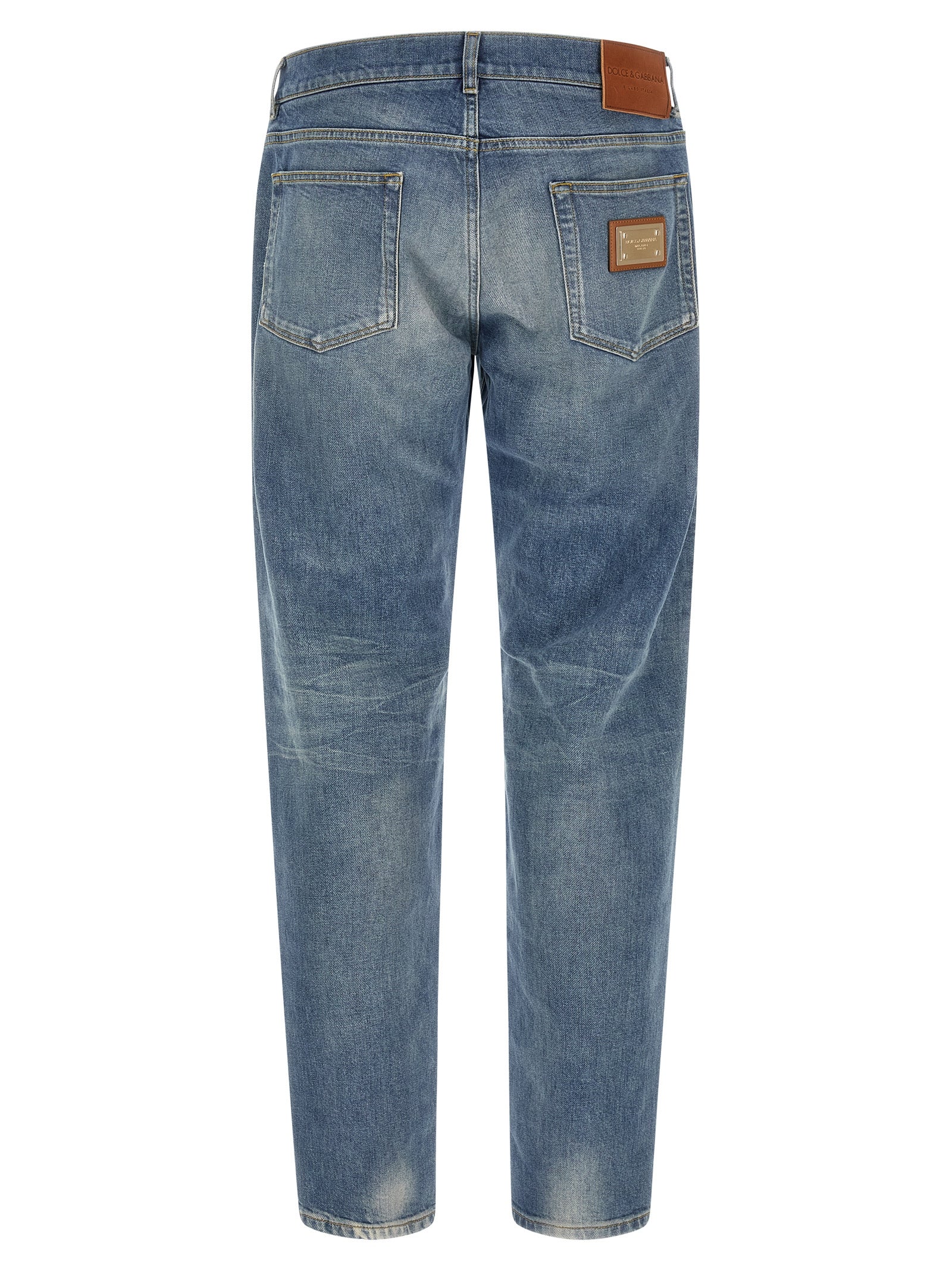 Blue Cotton Straight-Leg Jeans