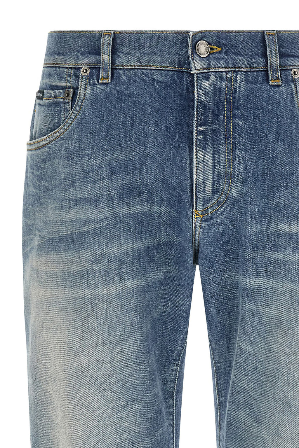 Blue Cotton Straight-Leg Jeans