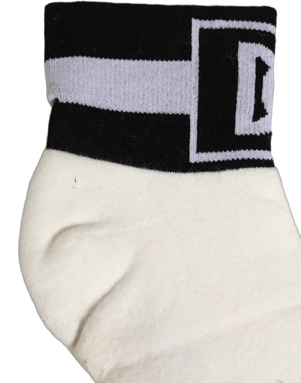 White Black Cotton Ankle Length DG Logo Socks