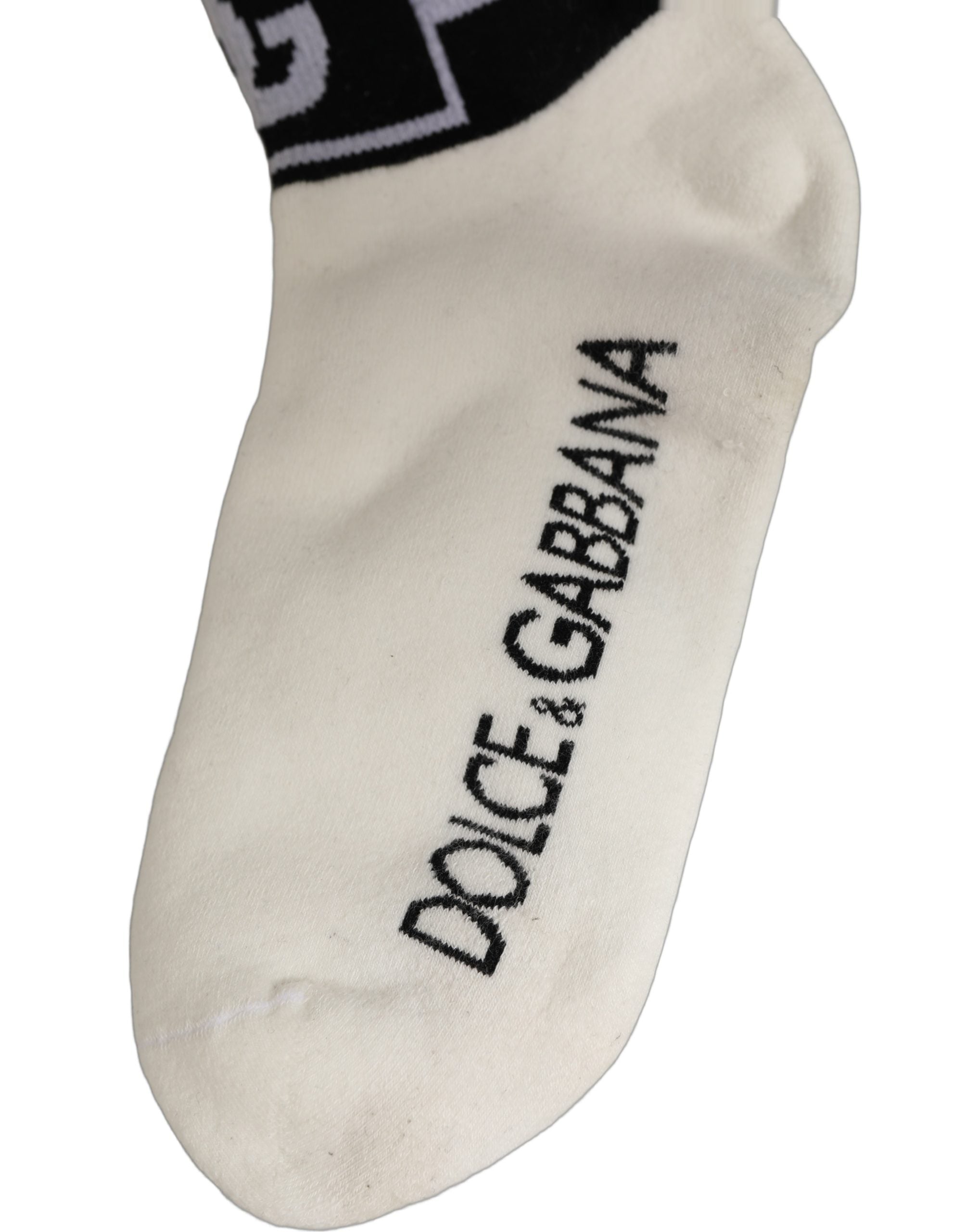 White Black Cotton Ankle Length DG Logo Socks