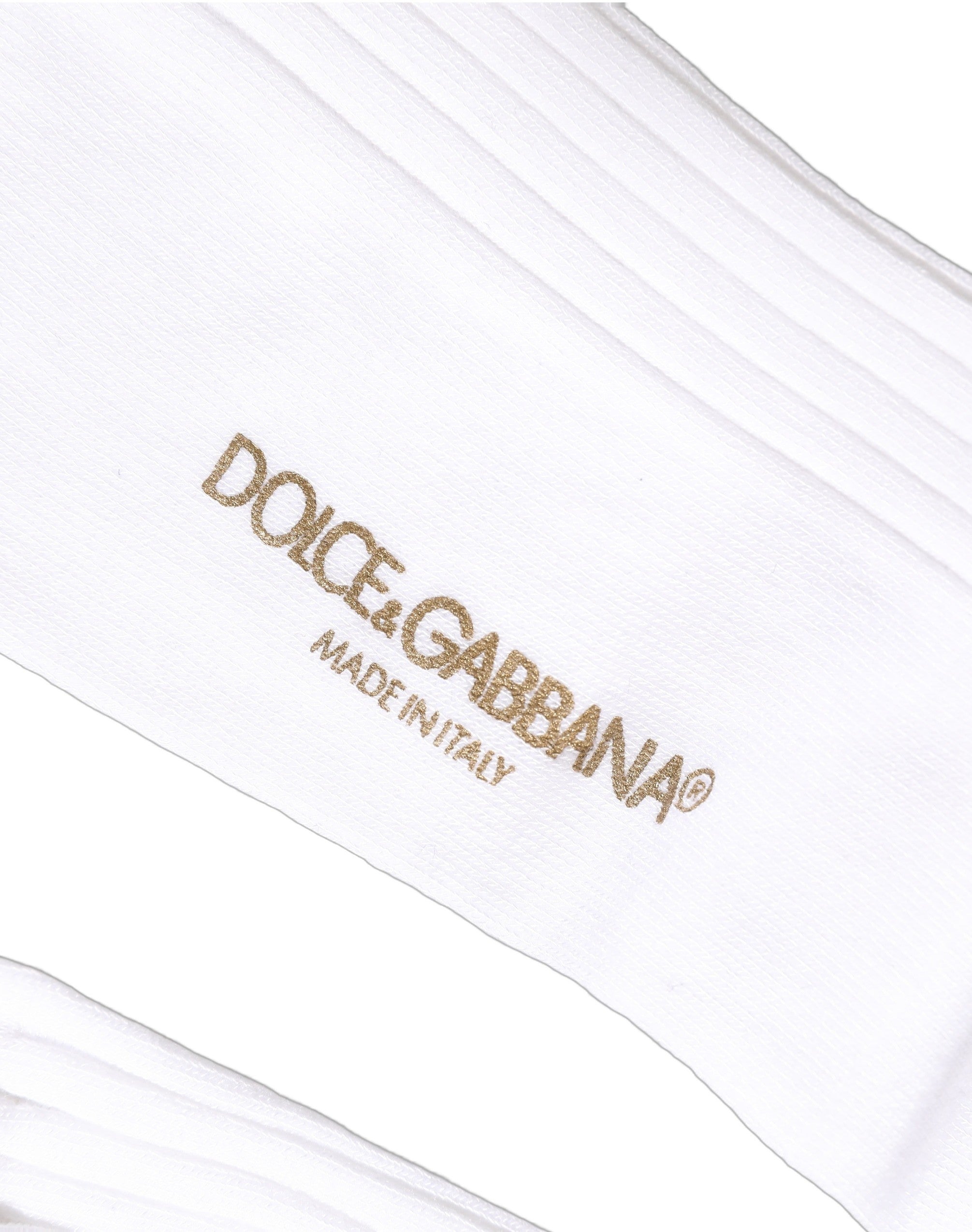 White Cotton Ribbed Logo Over The Calf Women Socks
