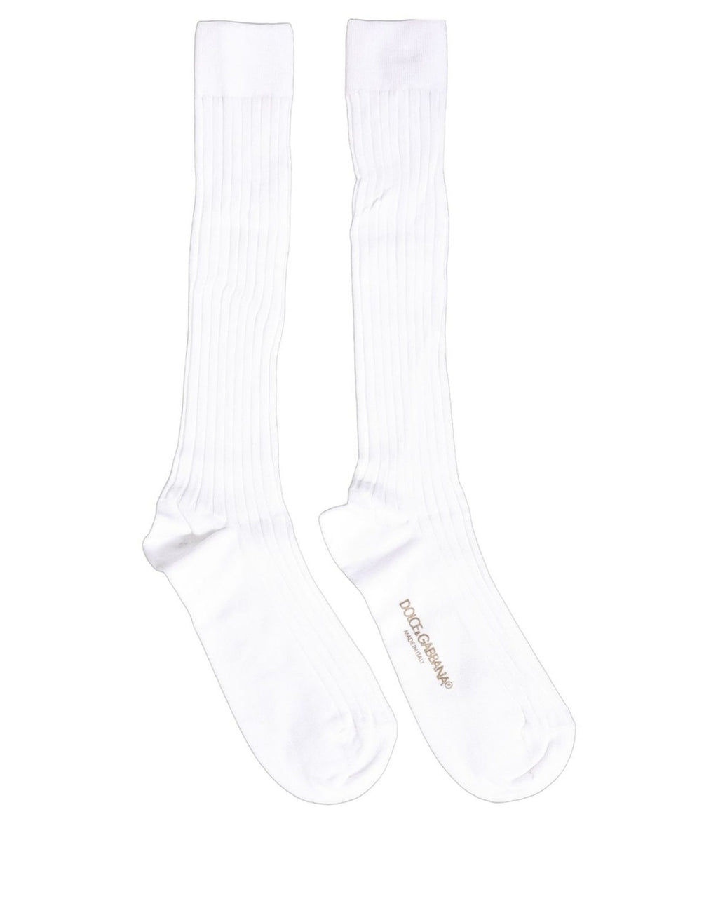 White Cotton Ribbed Logo Over The Calf Women Socks