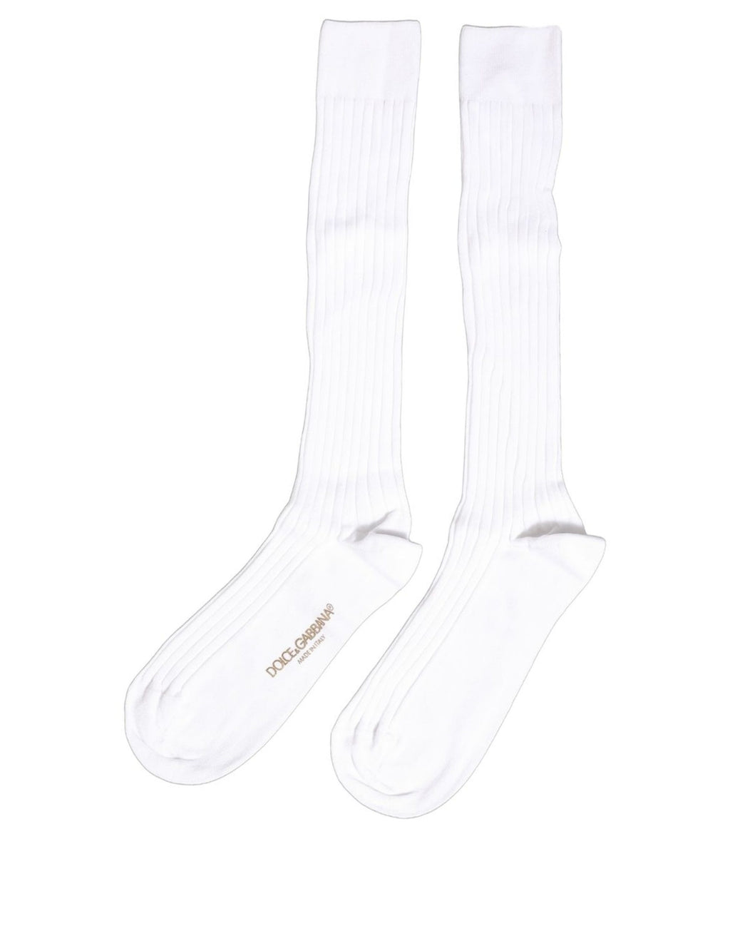 White Cotton Ribbed Logo Over The Calf Women Socks